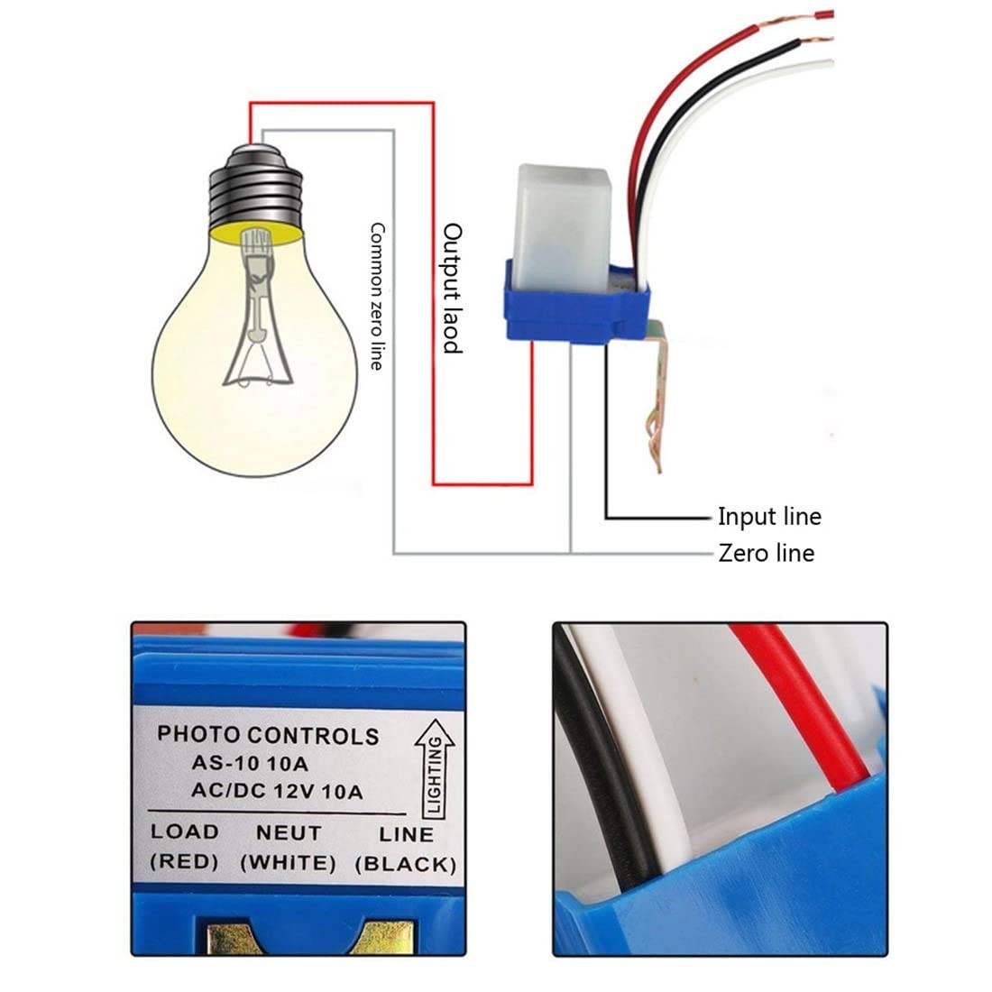 3-Piece 12V 10A Dusk Sensor Switch Set for Automatic Night Lighting Solutions