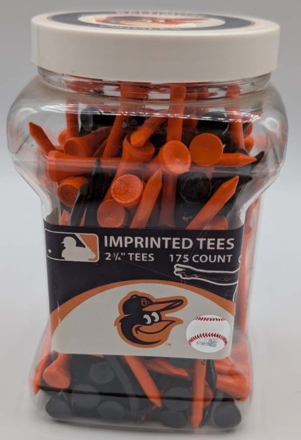 Team Golf MLB Baltimore Orioles Jar Of 175 Golf Tees 2-3/4 Orange & Black Unused