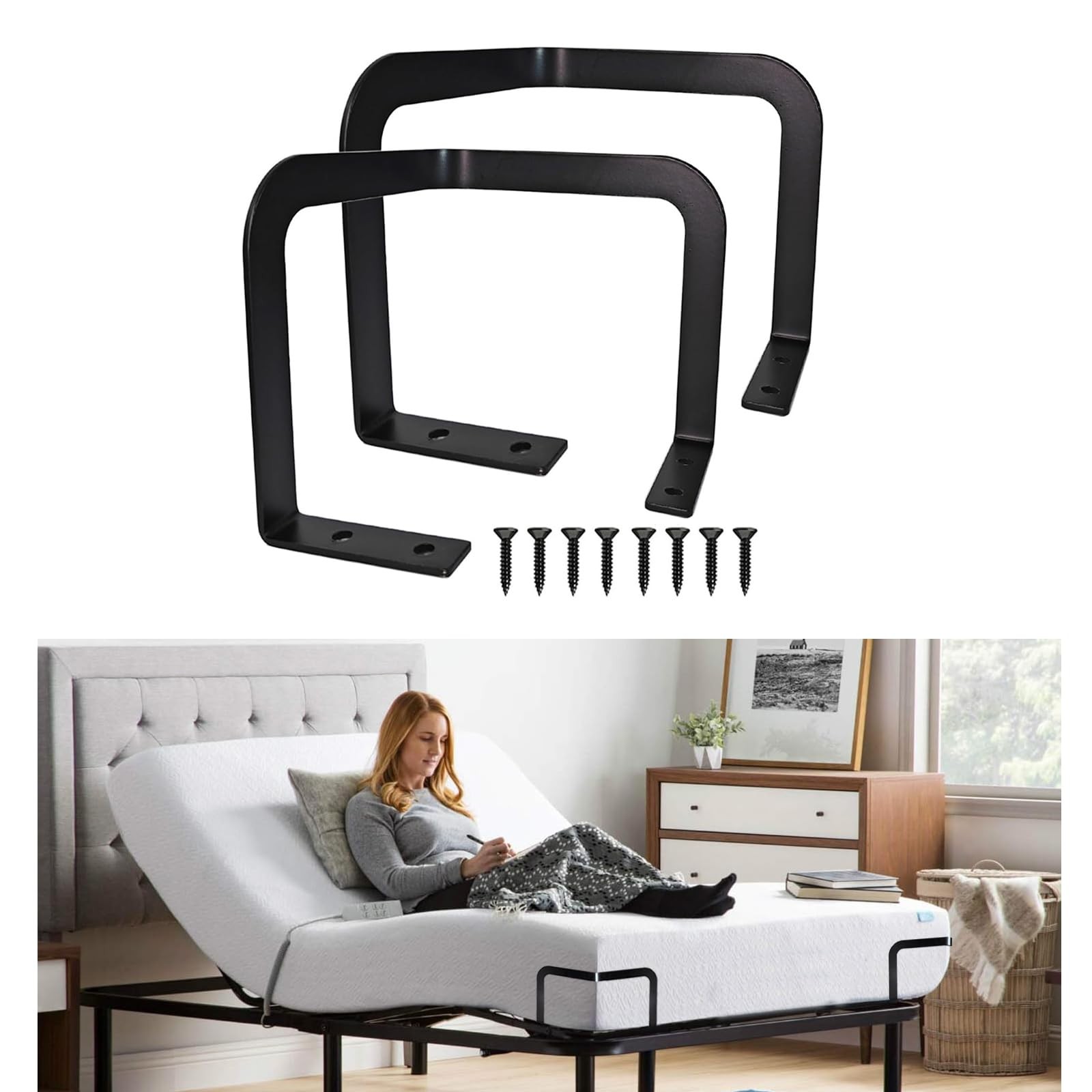 Corner Bedframe Mattress Holder, Mattress Anti-Slip Device, Set of 2, Black,S...