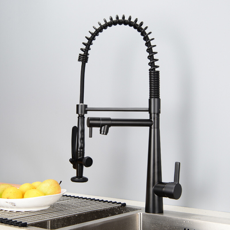 Brass Kitchen Faucet Pull Out/Down Kitchen Sink Water Tap Single Handle Black