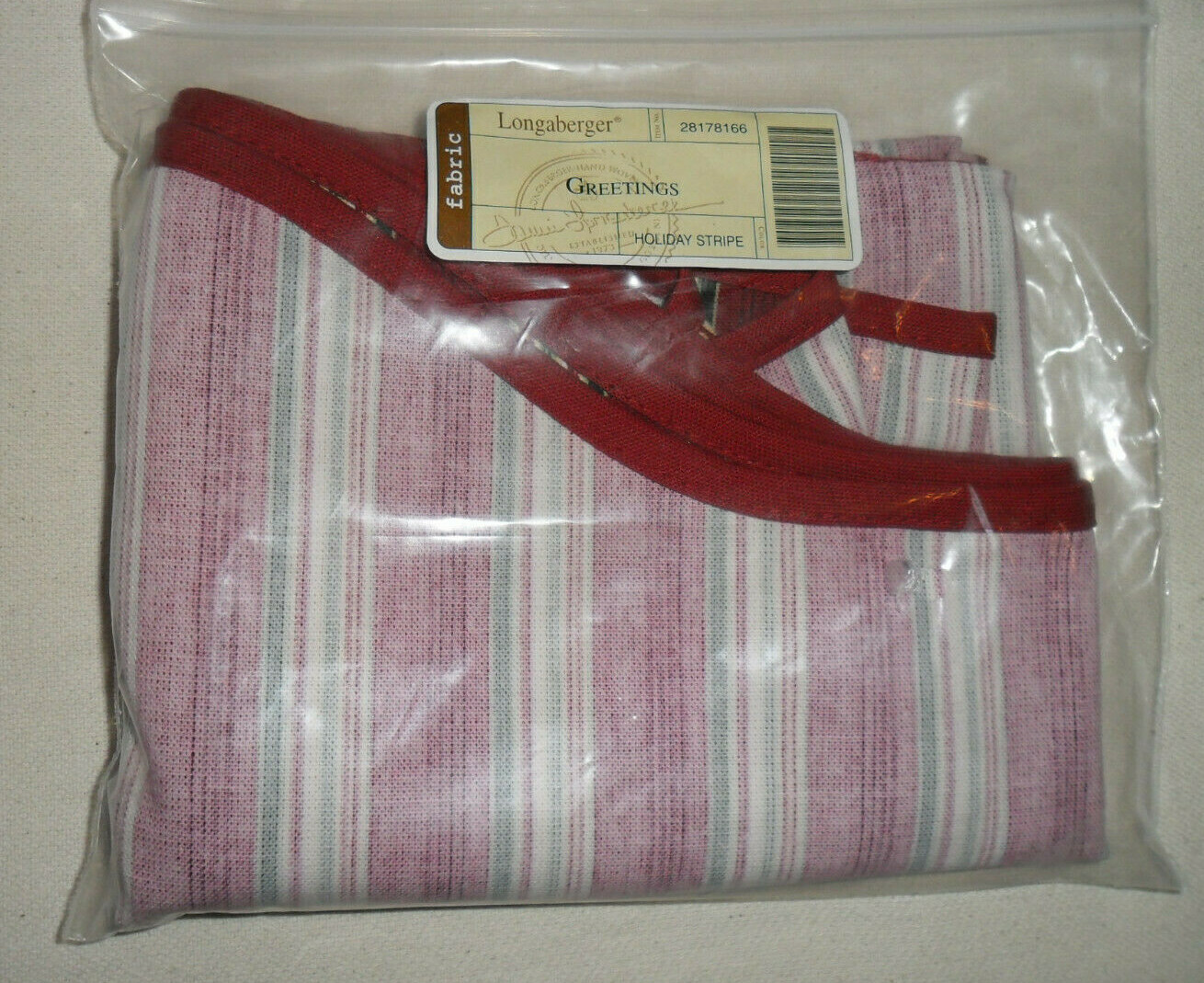 Longaberger Greetings Basket Fabric Liner in Holiday Stripe #28178166 NEW