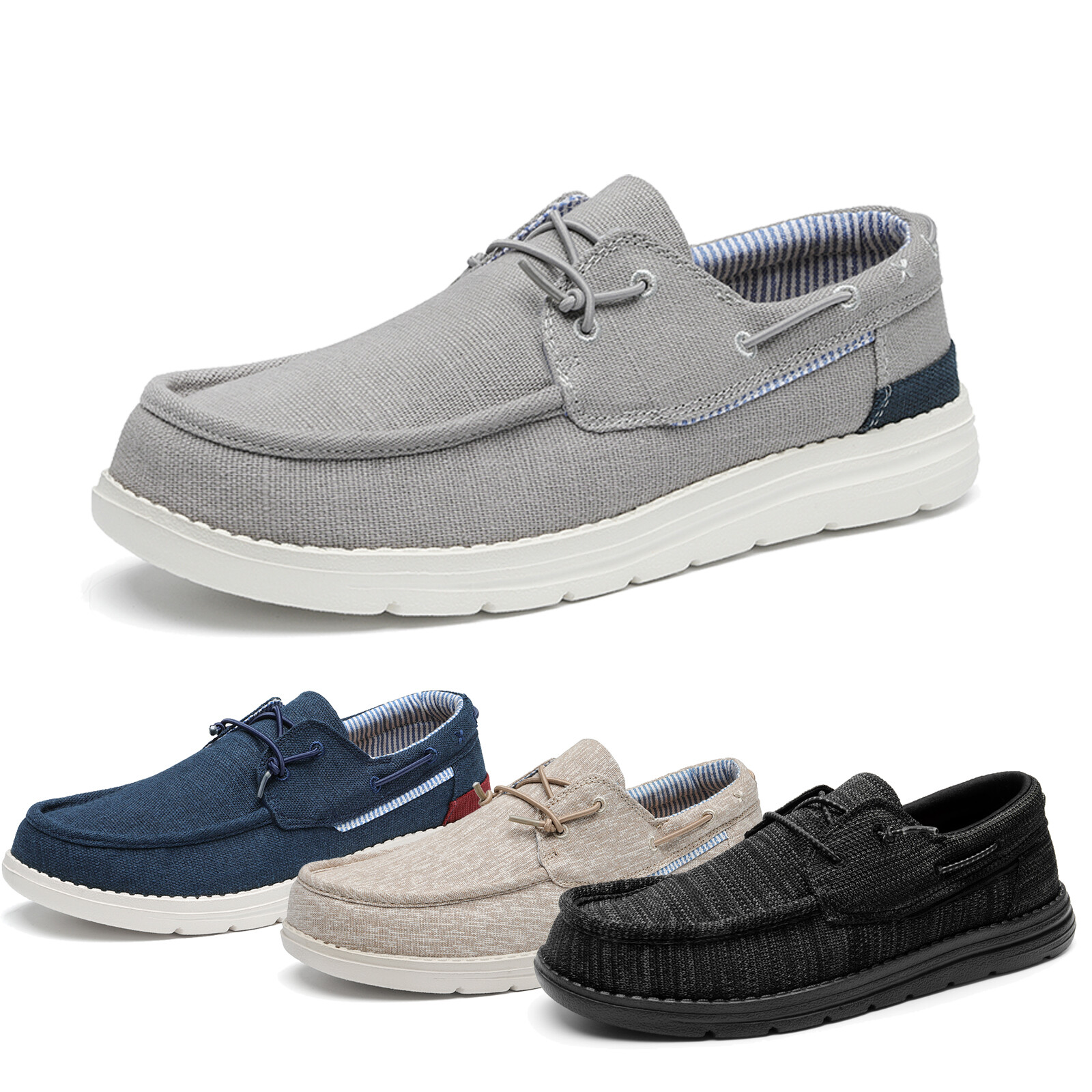 Men’s Slip-on Moc Toe Canvas Loafers Casual Boat Shoes Lightweight Loafers Shoes
