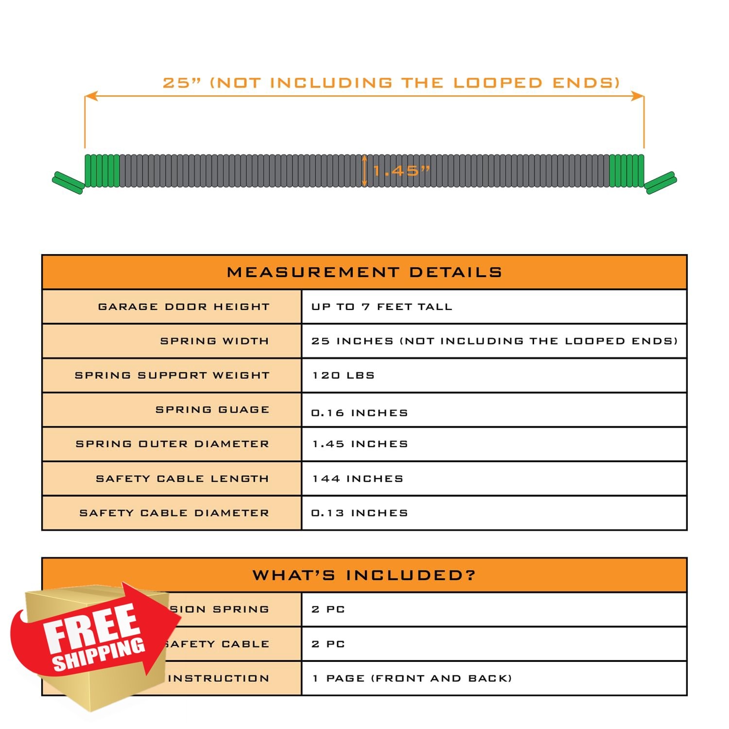 HardwareX Garage Door Springs, 7ft, 120LB Green