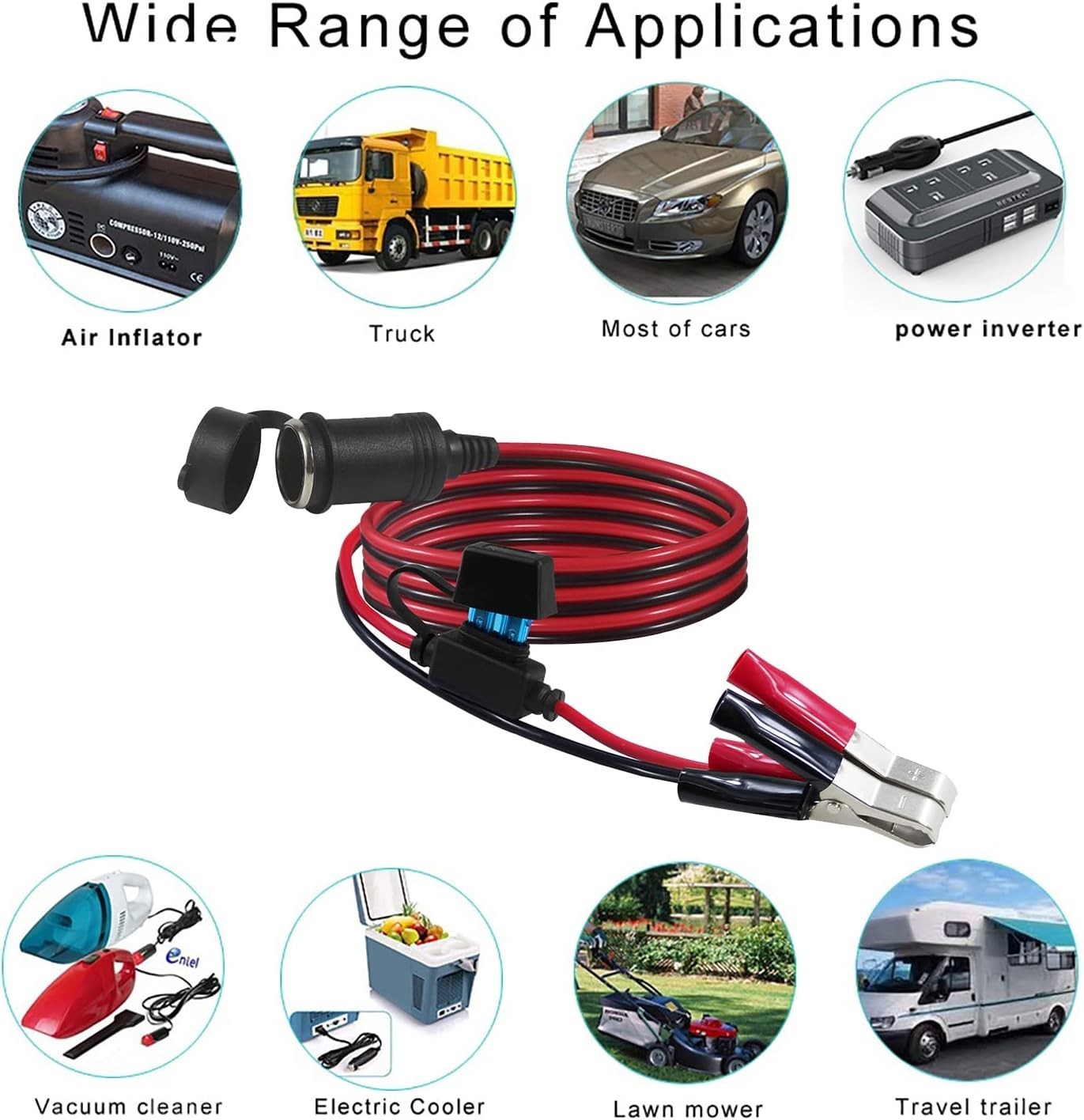 Cigarette Lighter Socket with Battery Alligator Clip - 3FT 12v Car Cigarette ...