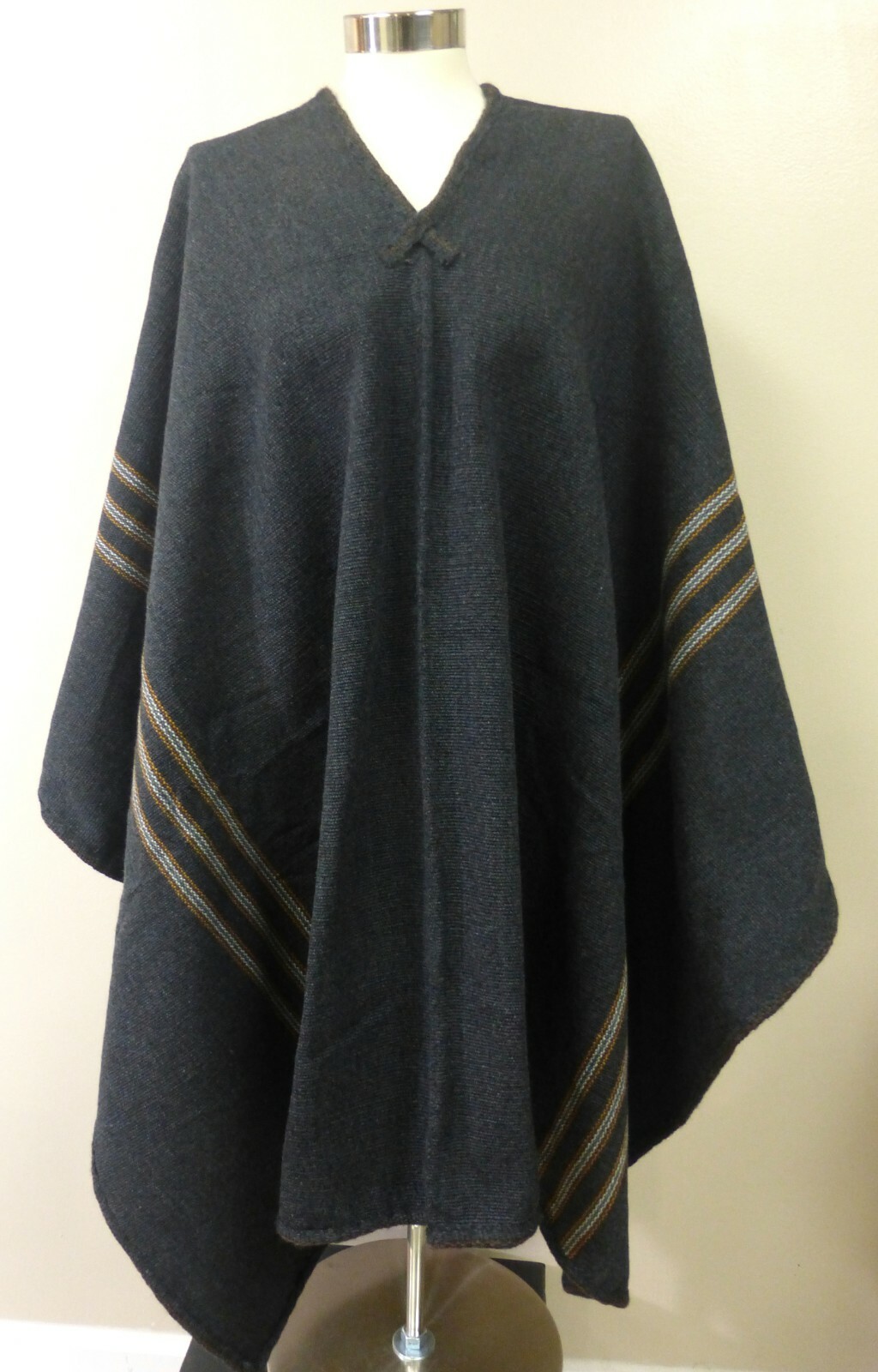 Shaman Poncho Cape - Charcoal Gray -  Peruvian Andean Mountain Woven Textile