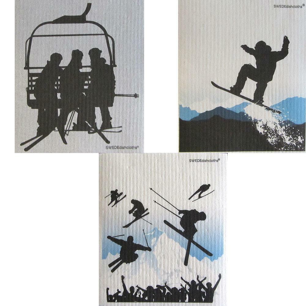 Winter Sports Set of 3 cloths (One of each design) Swedish Dishcloths | ECO Abso