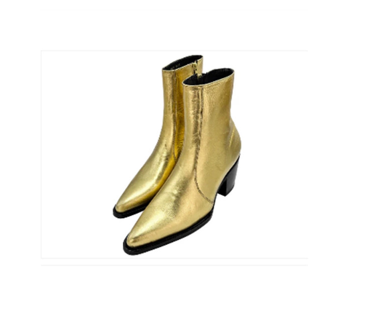 Mens Gold Real Leather Pointed Toe Side Zip Ankle Boots Shoes Party Boots 46