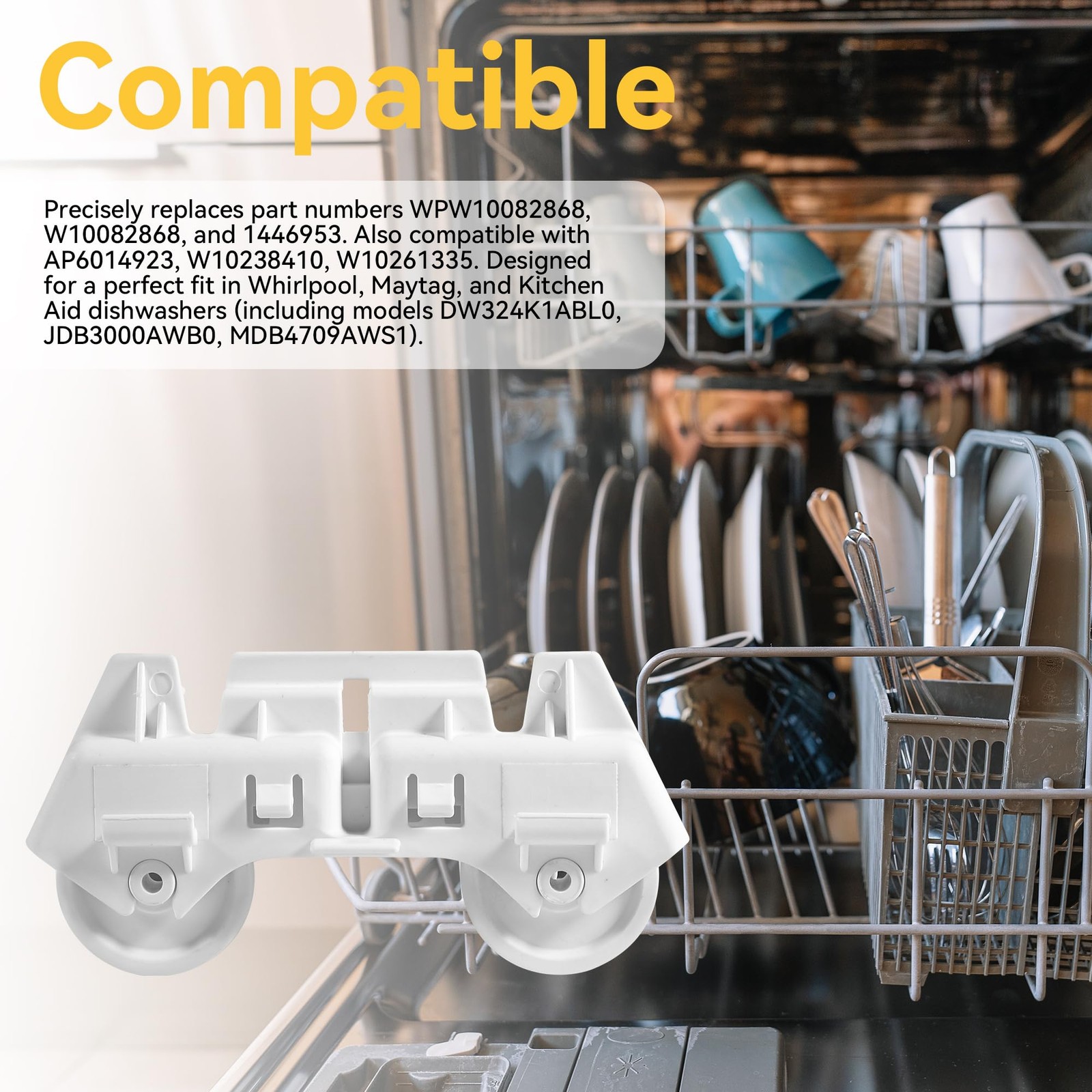 WPW10082868 Dishwasher Lower Rack Wheel Roller Assembly, Easy Snap...