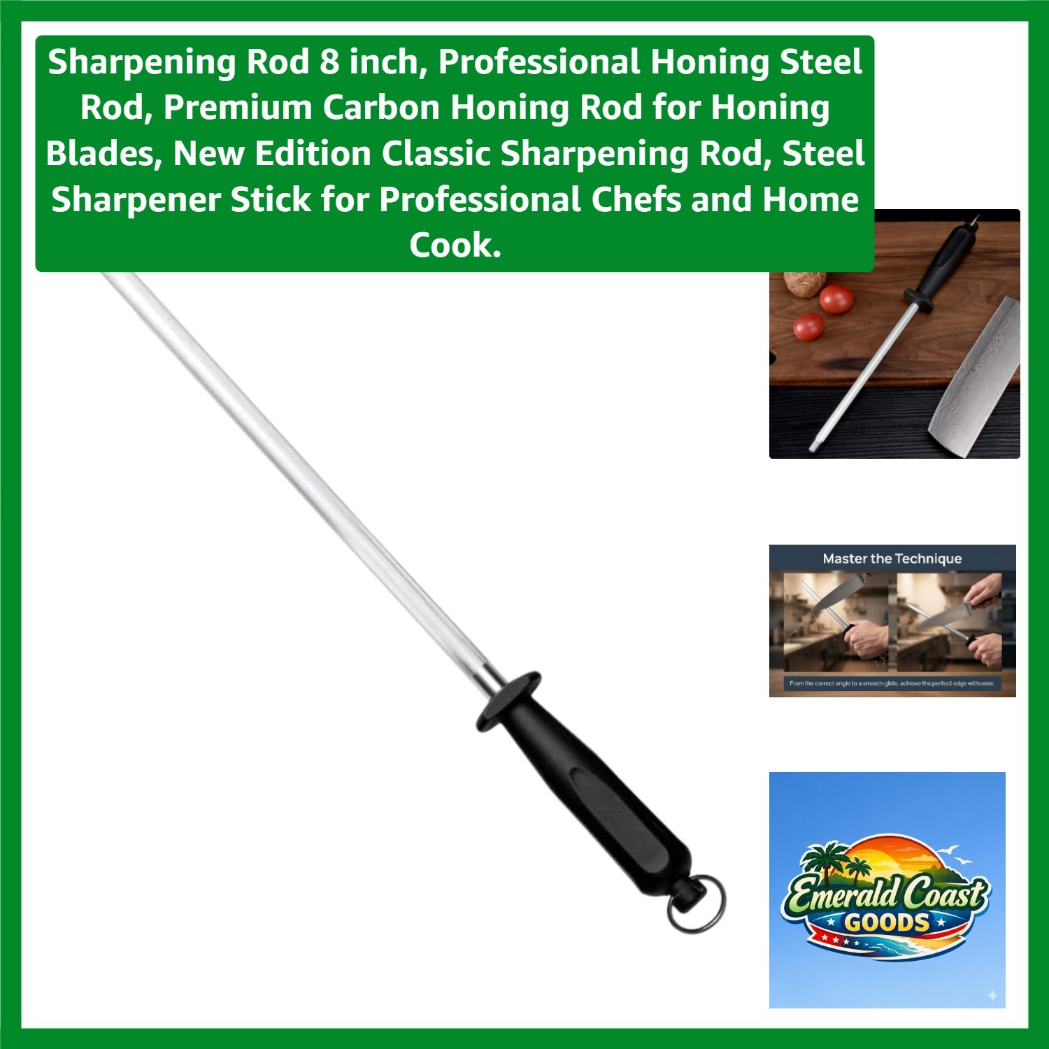 8-Inch Honing Steel Rod -  Carbon Knife Sharpener for Professionals