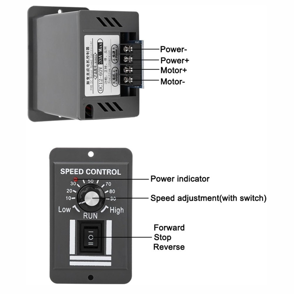 10A PWM DC Motor Speed Controller 12V 24V 36V 48V Variable Speed Switch Reverse