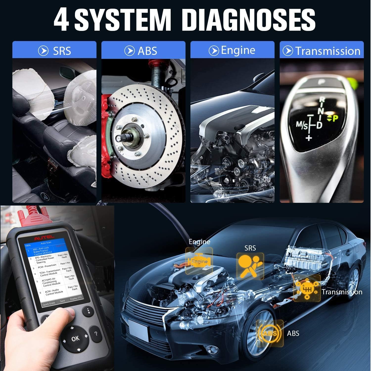Autel MaxiDiag MD806 OBD2 Scanner ABS SRS Engine Transmission Diagnostic Scanner