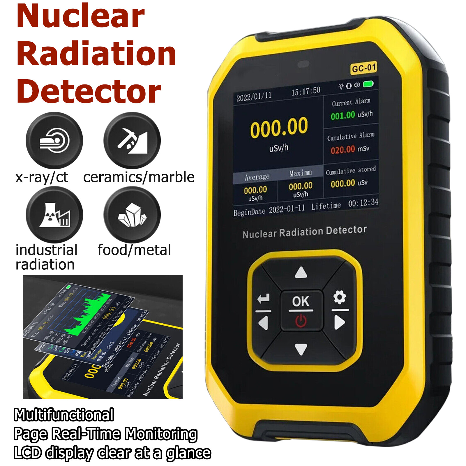 Portable Nuclear Radiation Detector GM Geiger Counter β/γ/X-Ray Dosimeter Meter