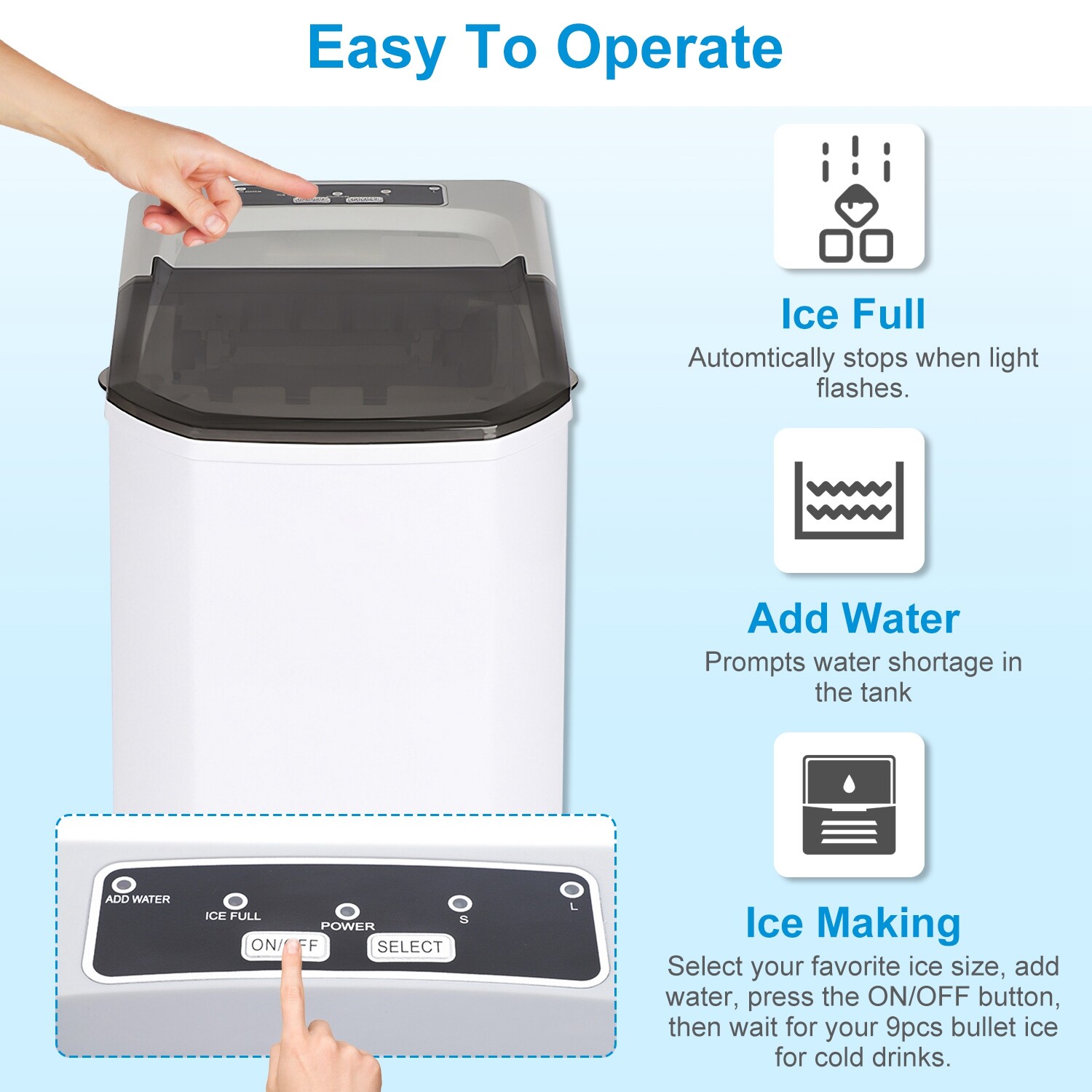 Countertop Ice Maker Machine 33Lbs/24H Self-cleaning with Ice Scoop and Basket