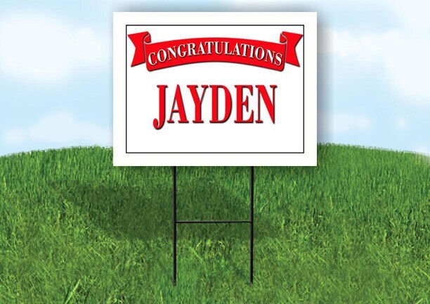 JAYDEN CONGRATULATIONS RED BANNER 18in x 24in Yard sign with Stand