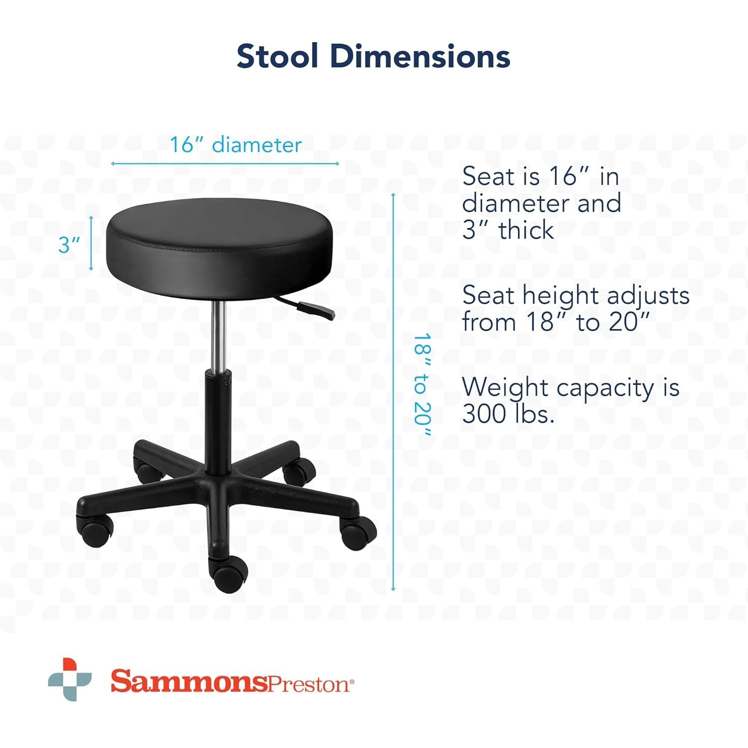 Sammons Preston Pneumatic Rolling Therapy Stool, Black, Dense Foam Cushion Stool