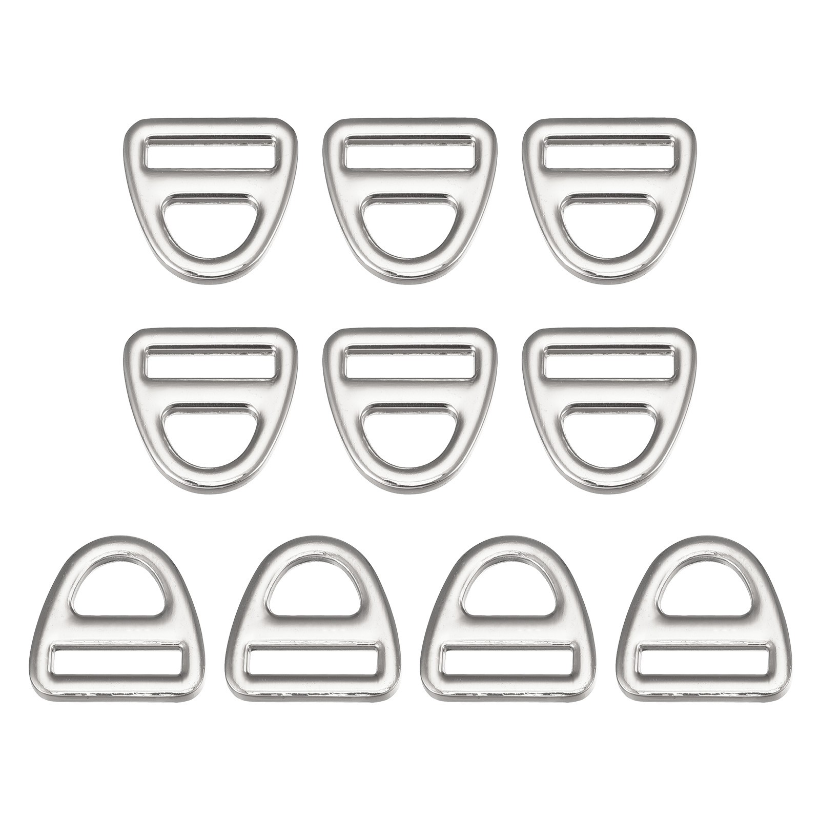 0.75" Adjuster Triangle with Bar Swivel Clip D Dee Ring Buckle, 10Pcs Silver