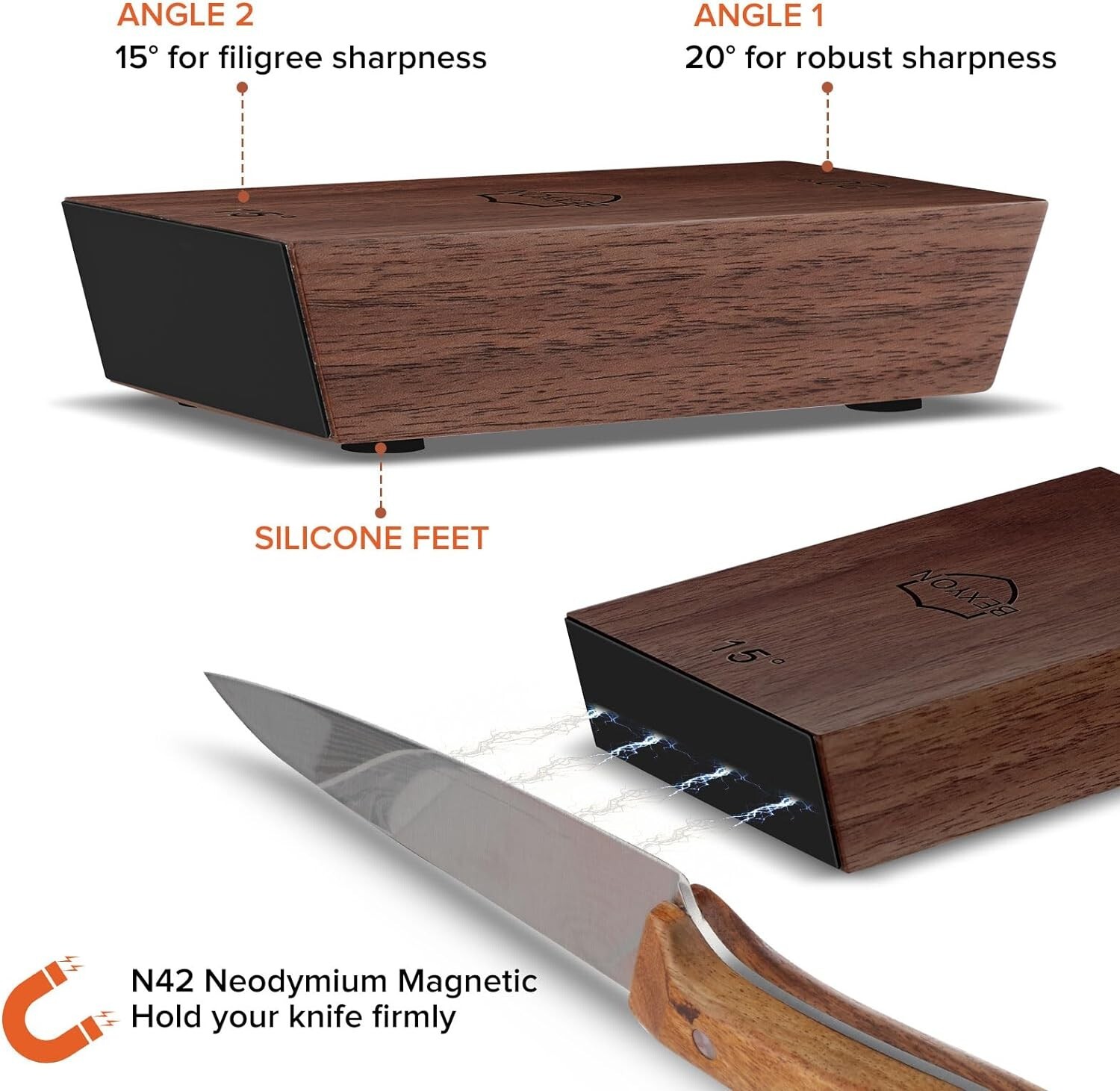 Bexyon Walnut Rolling Knife Sharpener with Industry Diamonds and Ceramic Discs