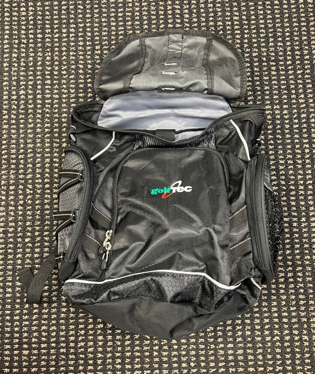 GOLFTEC branded Lightweight Backpack Black with White Trim Embroidered Logo New