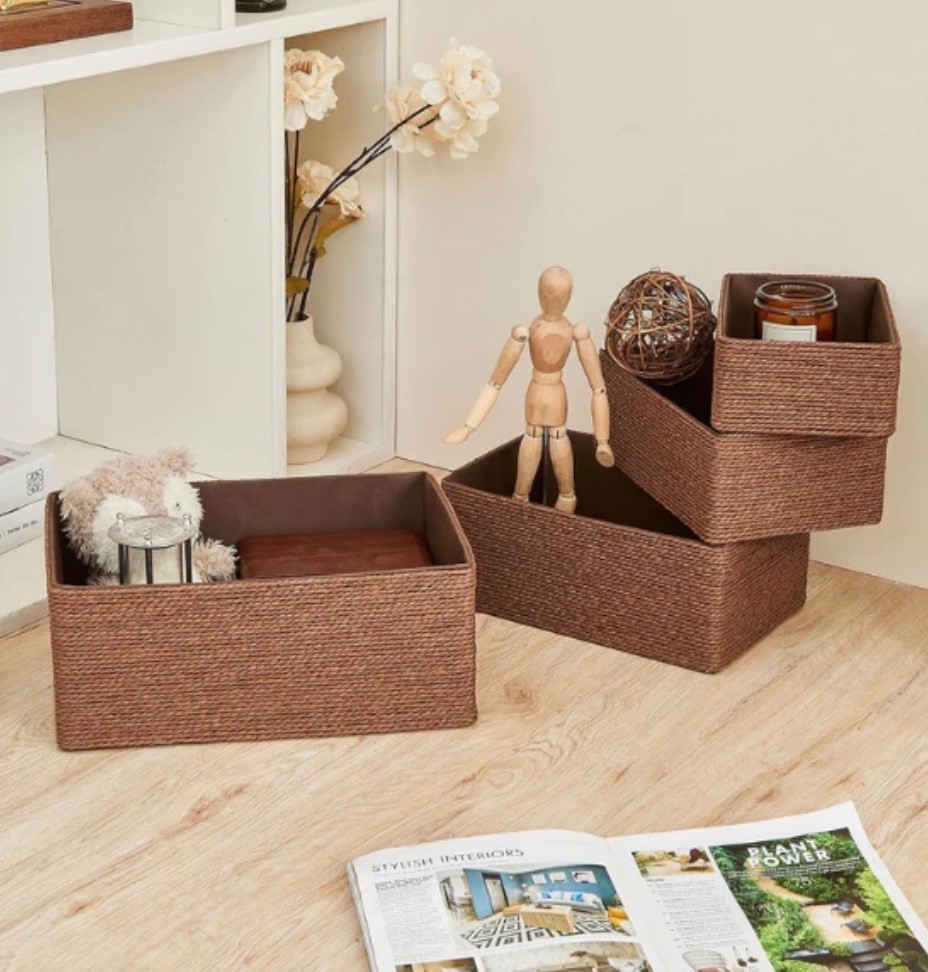 Recycled Wicker Storage Basket, Paper Rope Storage Baskets for Organizing