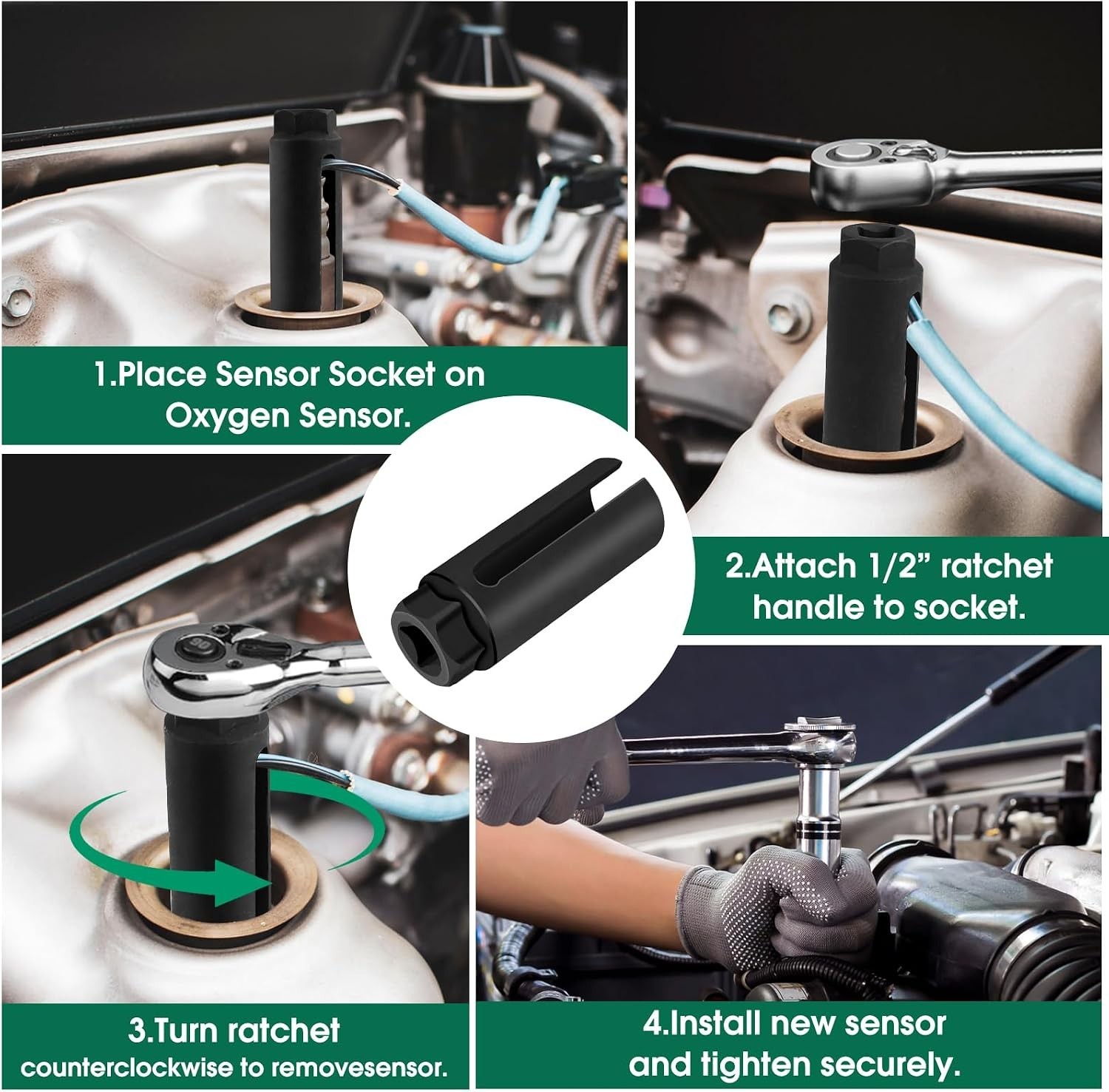 Oxygen Sensor Socket 22mm 7/8 in, 1/2 in Drive O2 Sensor Removal Tool, Heavy-...