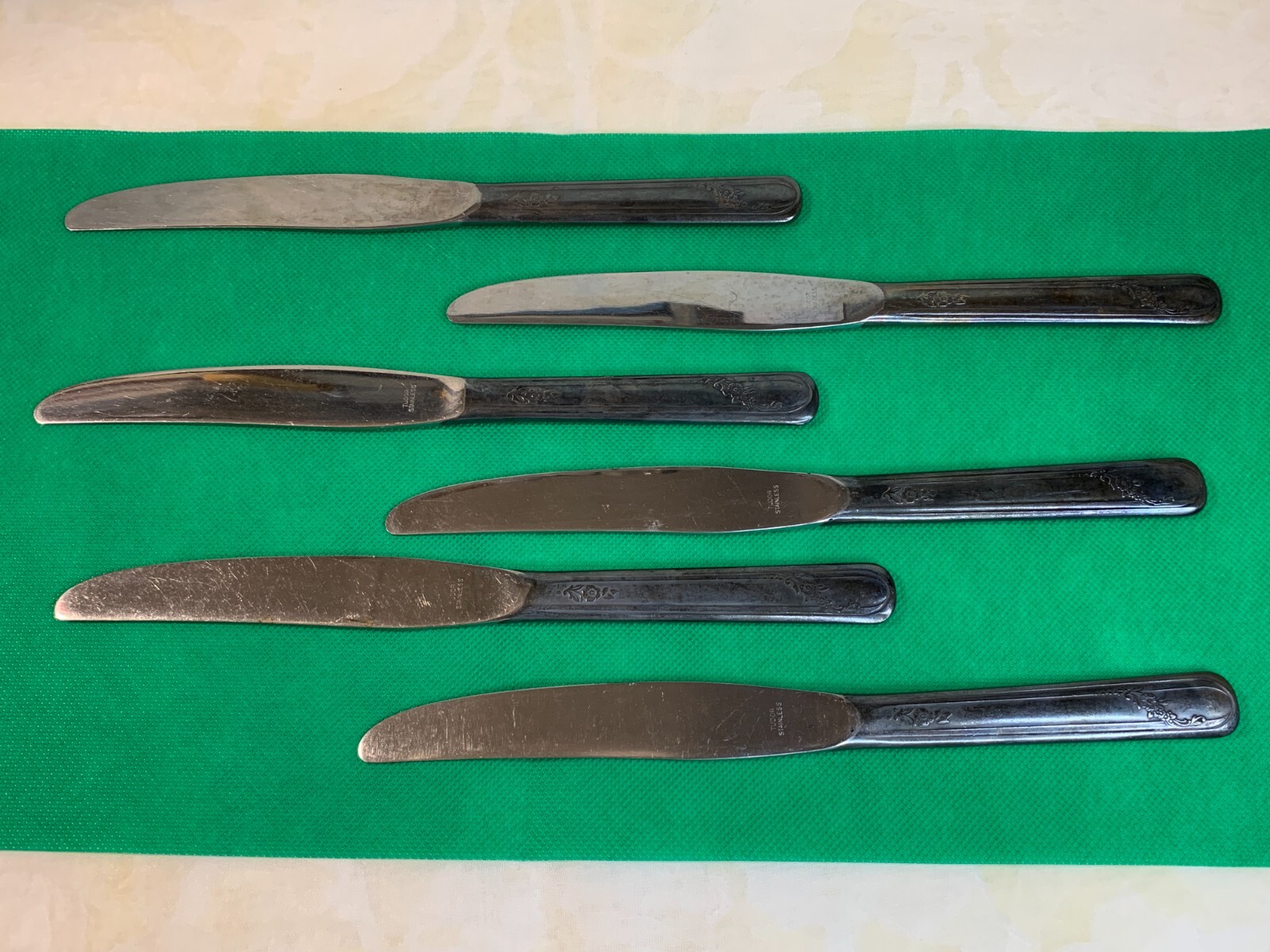 Vintage Silverware Tudor Stainless Steel Flatware Set of (6) Knives GroupJ2