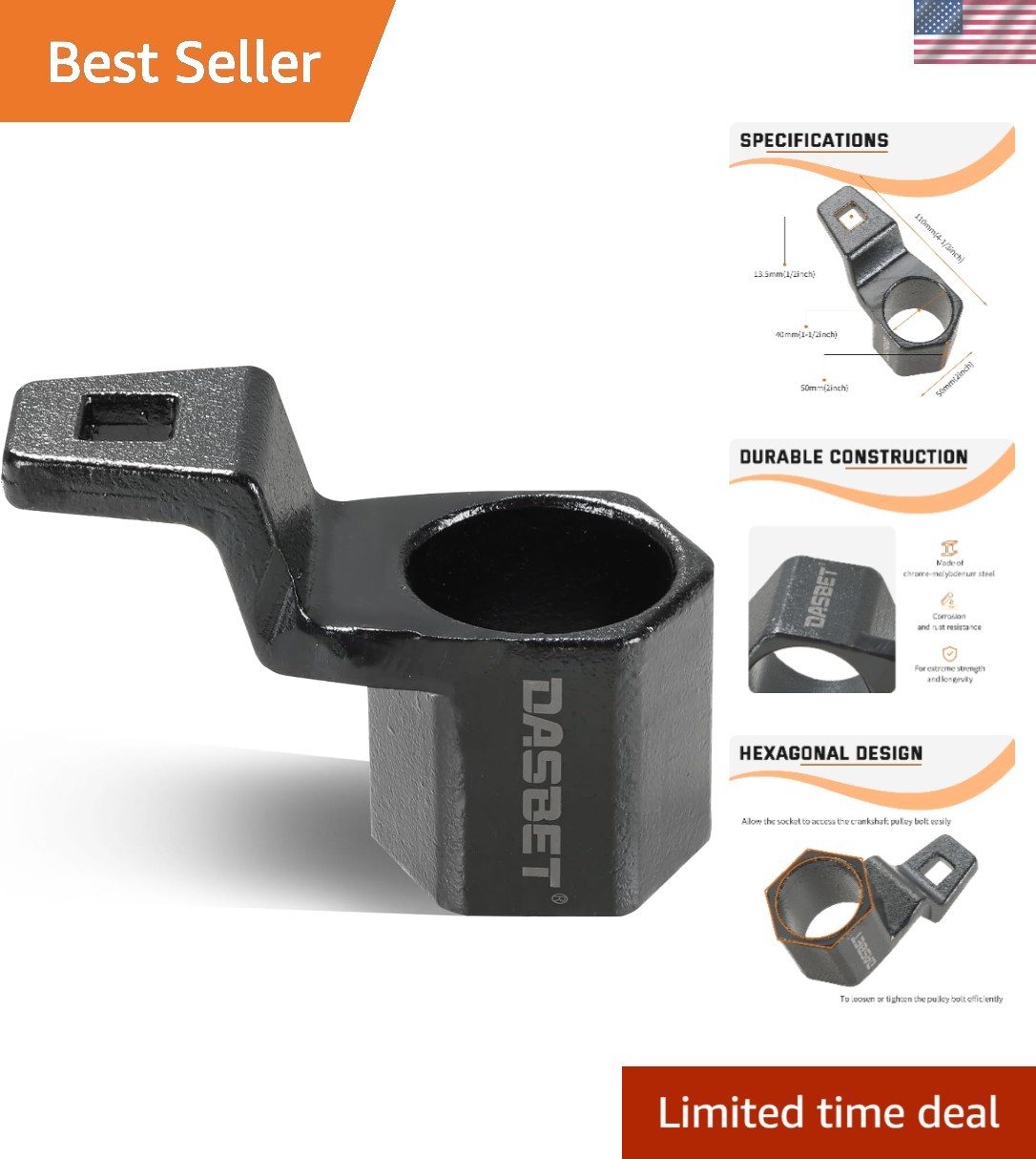 50mm Hex Crankshaft Crank Damper Pulley Holding Wrench Socket Tool | Compatib...