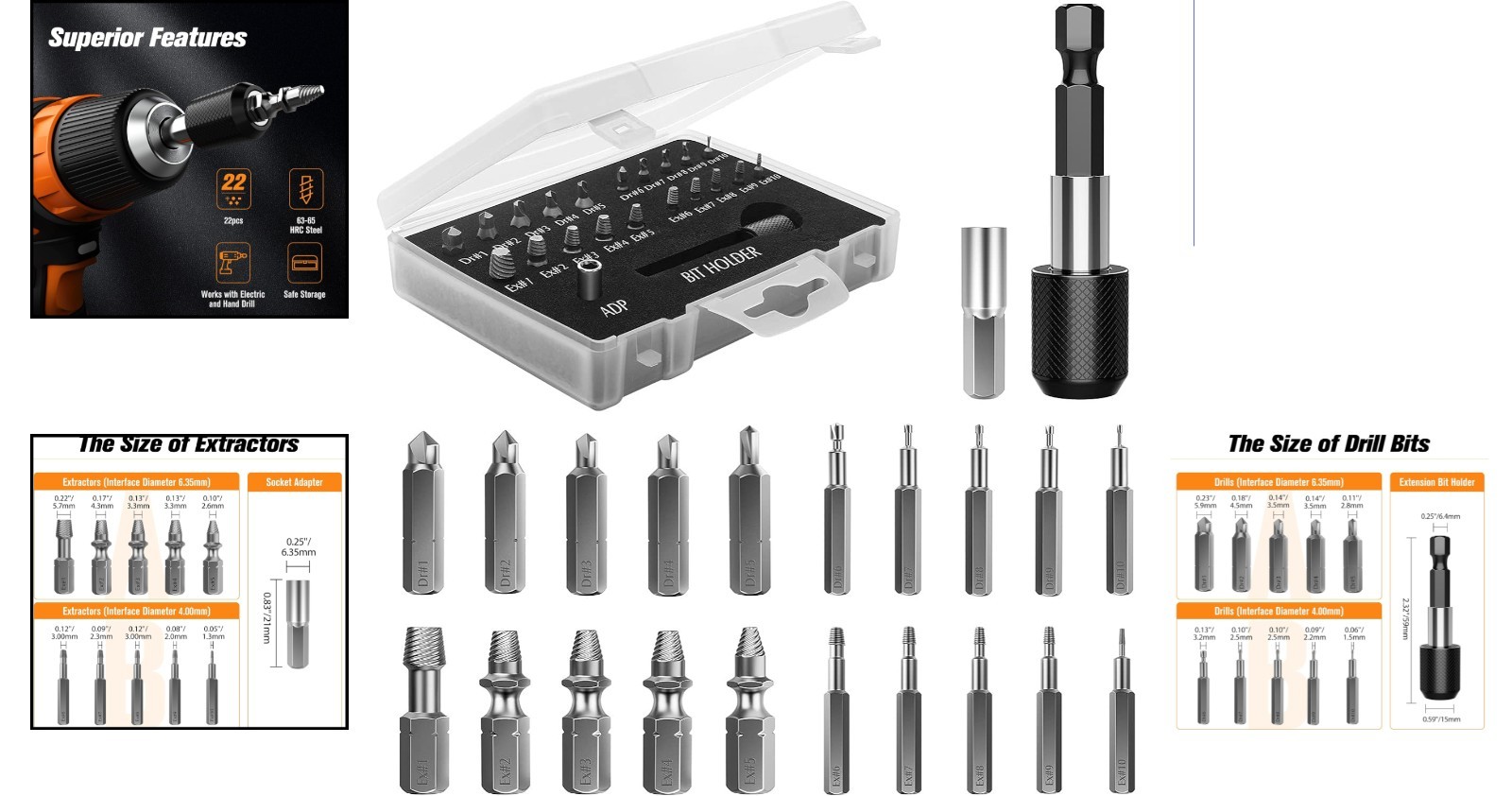 Portable 22 PCS Damaged Screw Extractor Kit: Complete Solution for Stuck Screws