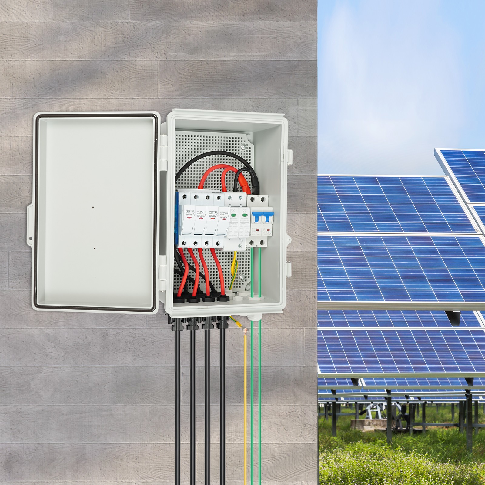 Solar Combiner Box PV Combiner 63A Circuit Breaker 4-String For Solar Panel Kit