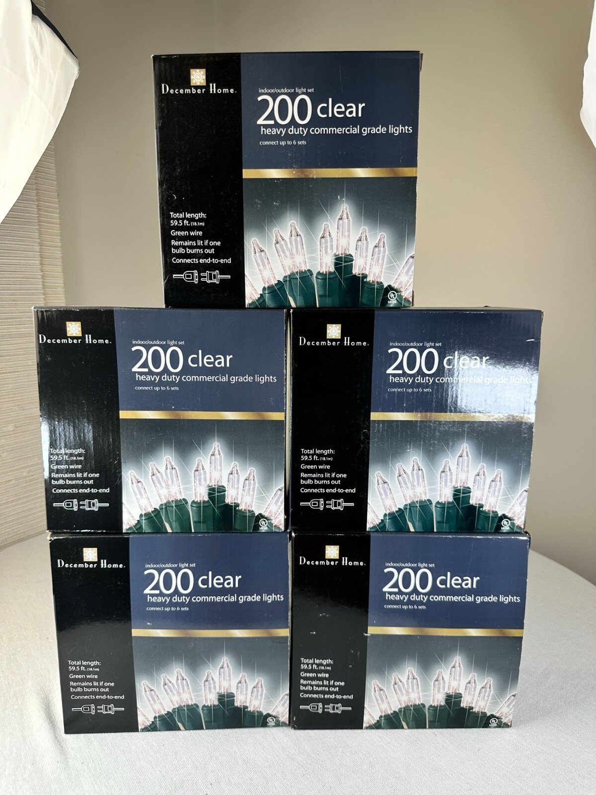 Set of 5 200 clear heavy duty commercial grade Christmas lights December Home