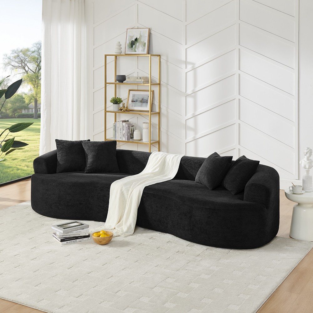 4-Seater Chenille Sofa Set, Modern Curved Couch, Soft, No Assembly
