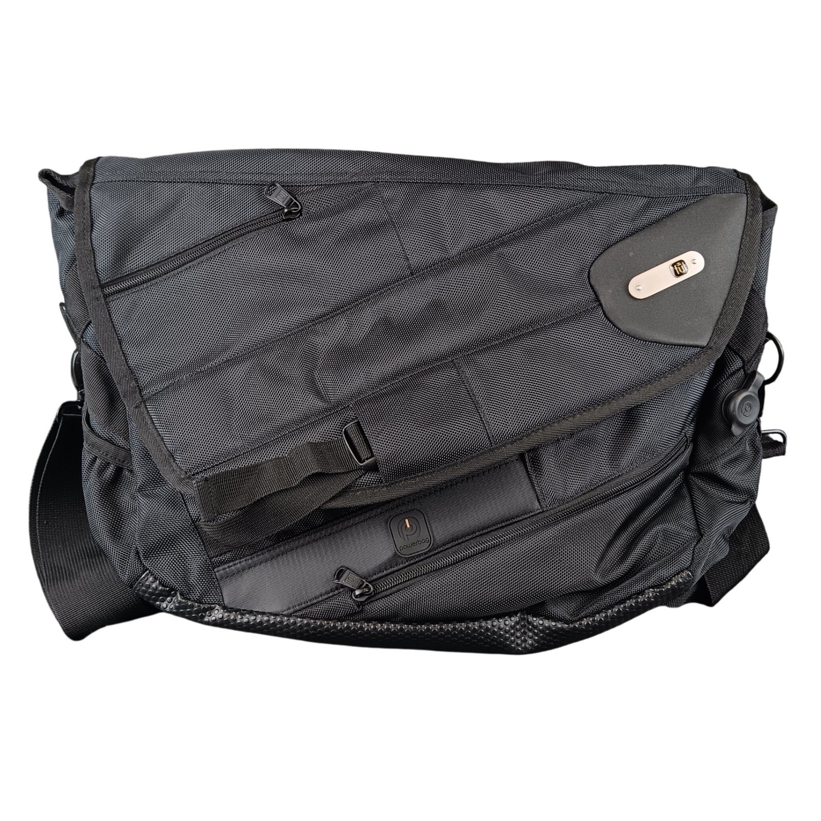 FUL Powerbag Charging Messenger Bag Black Silver Tech Travel Work