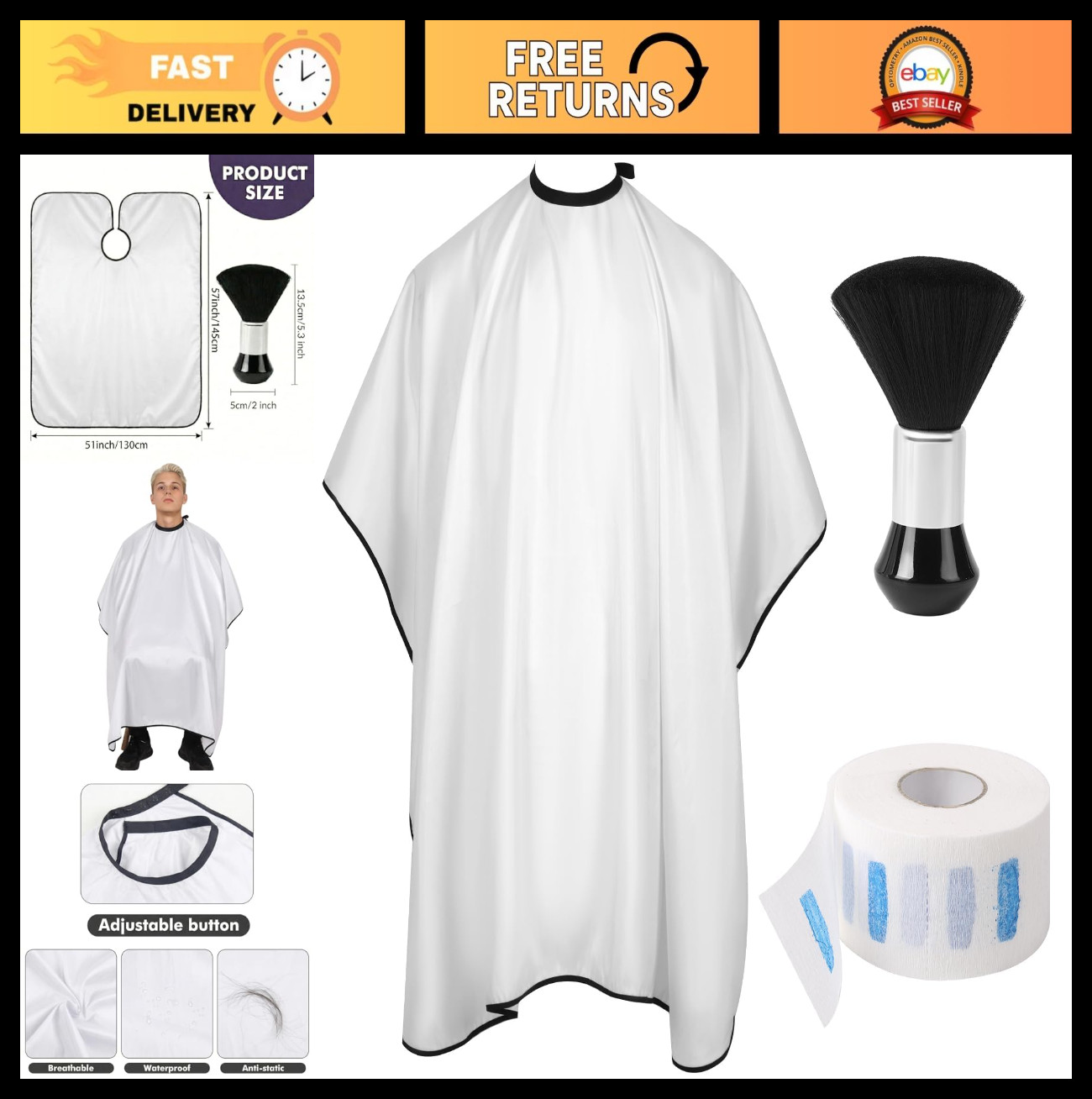 Hair Cutting Cape Set - Salon Barber Cape with Duster Brush & Neck Strips for Me