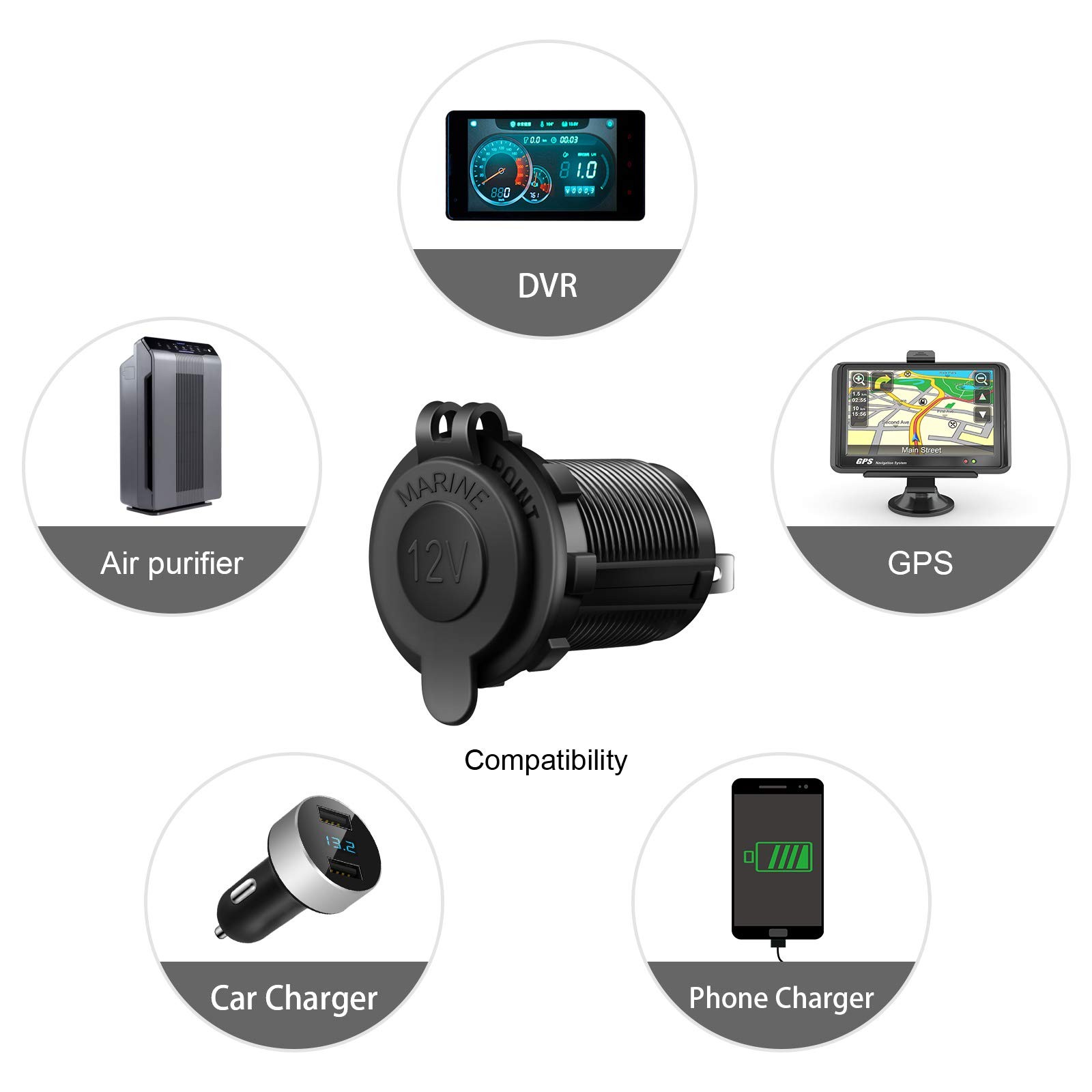 Cigarette Lighter Socket Car Marine Motorcycle ATV RV Black