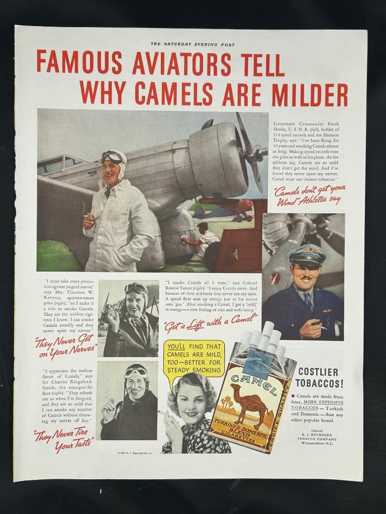 Magazine Ad* - 1935 - Camel Cigarettes - Famous Aviators