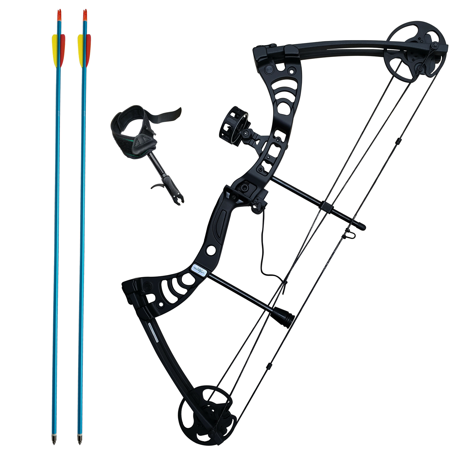 SAS Scorpii 55lbs Bow Kit w/ Arrow Rest, Sight, Release, and Arrows-Black/Camo