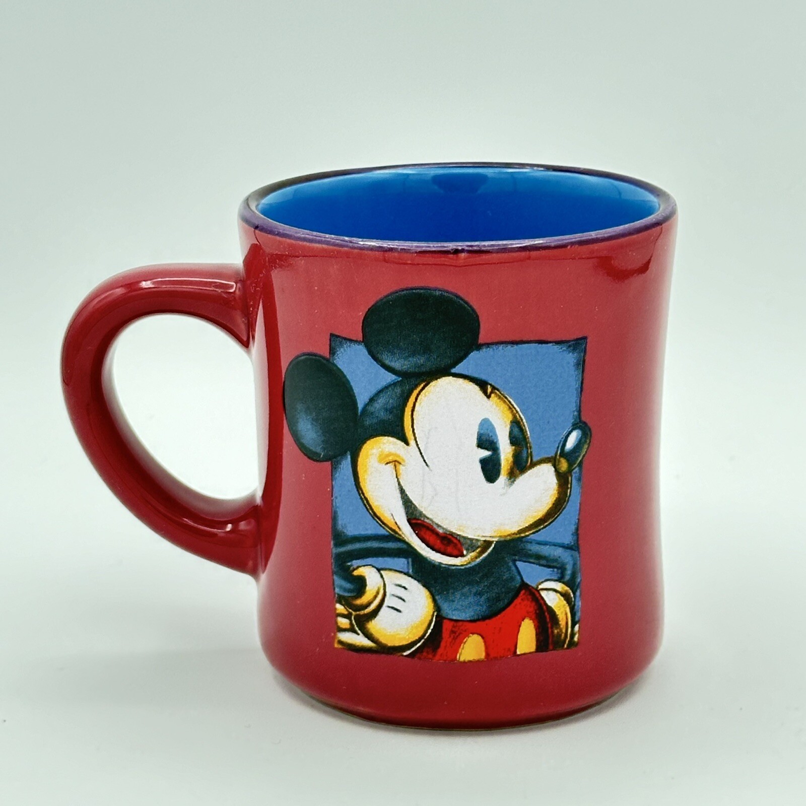 Disney Mickey Mouse Maroon Coffee Mug Blue Inside Excellent Condition No Chips