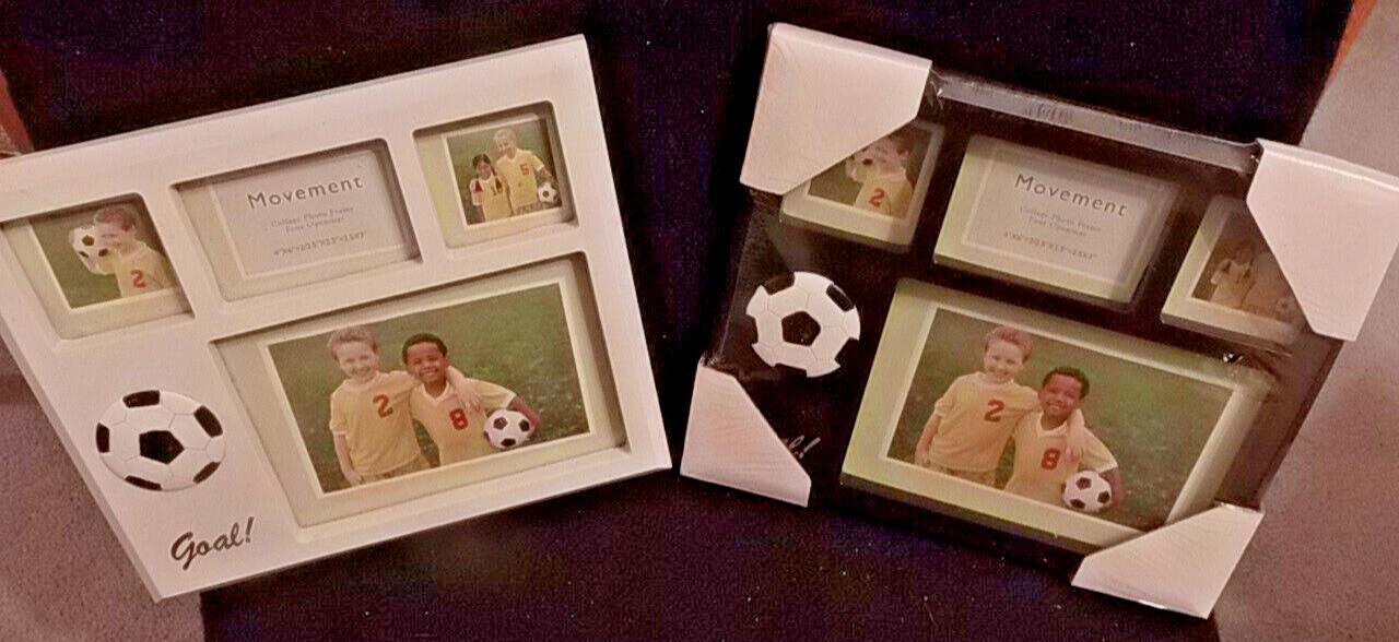 SOCCER COLLAGE TABLETOP PHOTO FRAME - WOODEN/GLASS - CHOOSE WHITE, BLACK OR BOTH