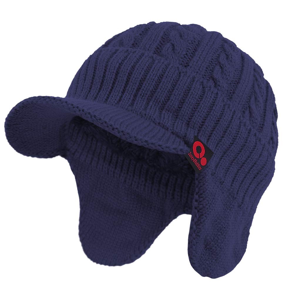 FORDALLIO Winter Ear Warmer Billed Visor Beanie with Flaps One Size, Blue