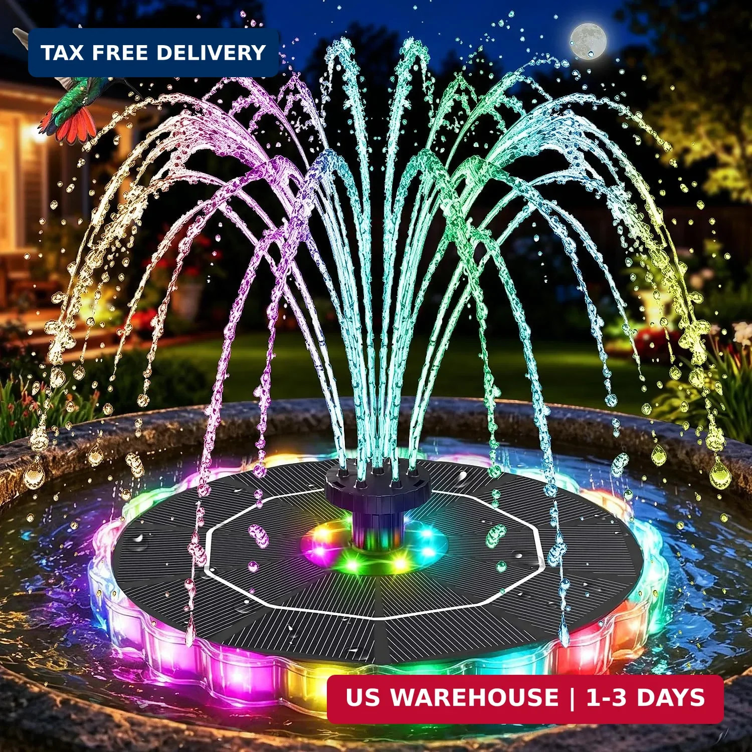 Solar Fountain, 2026 Upgrade 3.5W Solar Bird Bath Fountains with Colorful Ring L