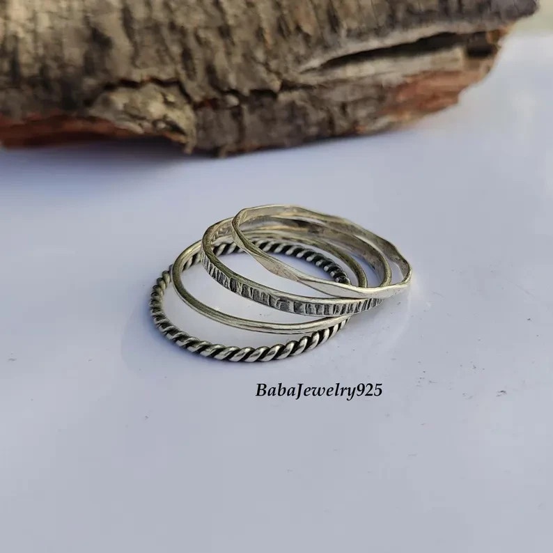 Hammered Stacking Band in Sterling Silver Ring~ Stacking Midi Ring~ Rin All size