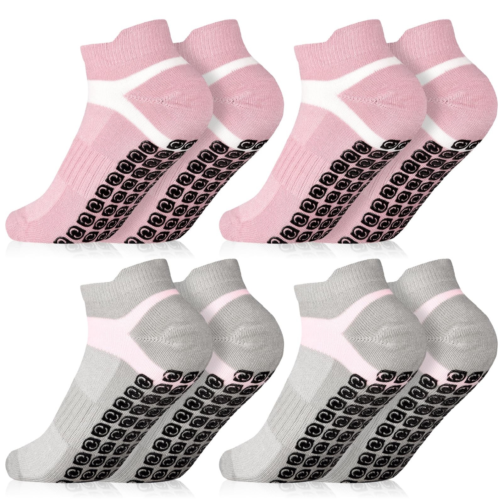 4 Pairs Non Slip Yoga Socks With Grips Women Men Pilates Cotton Barre
