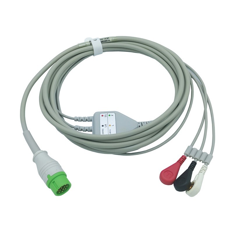 12pin ECG Patient Cable 3-Leads Snap Compatible Biolight AnyView,Q3, Q5, Q7, V6