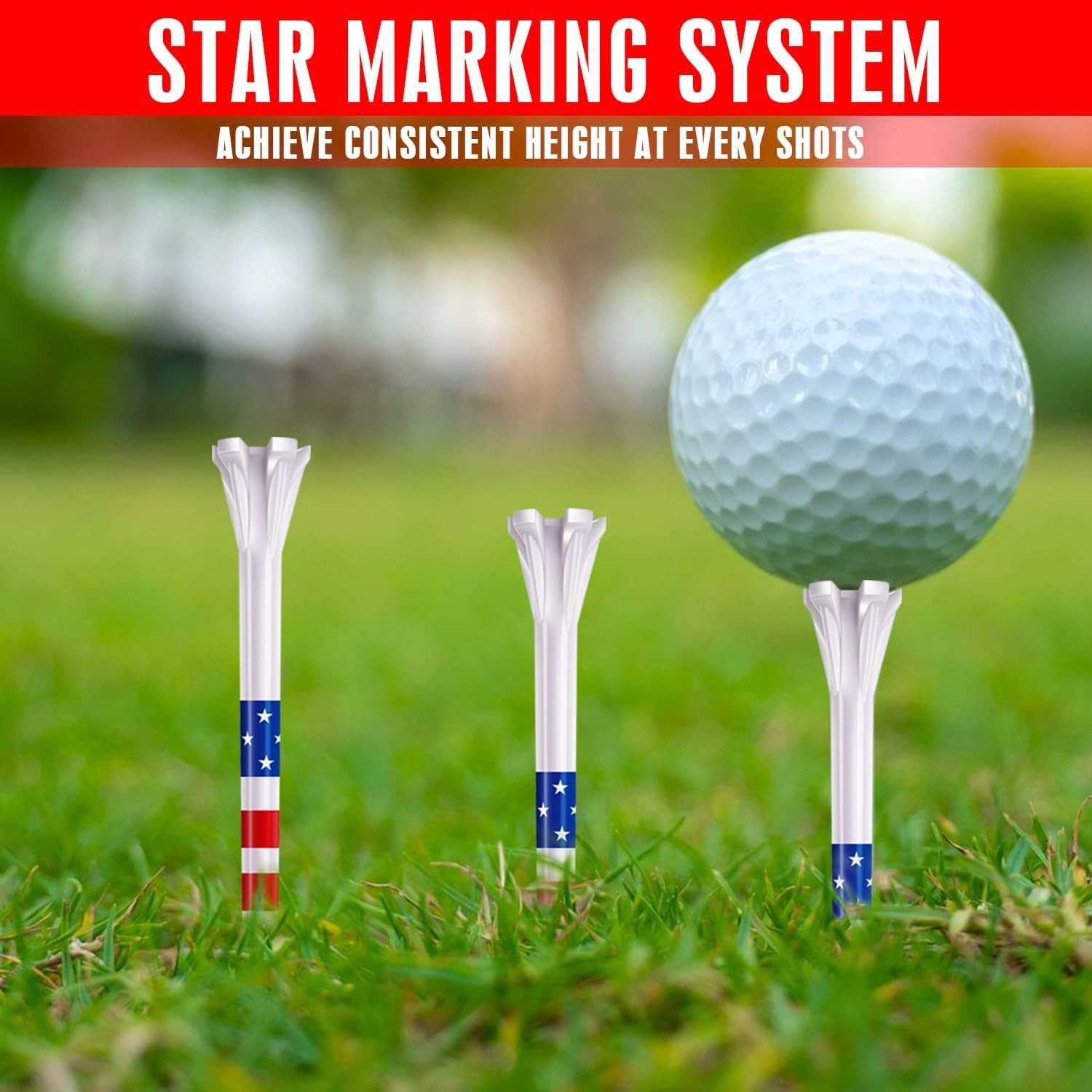 5-Prong Plastic Golf Tees 120 Pack - Star and Stripe Marking System Golf Plas...