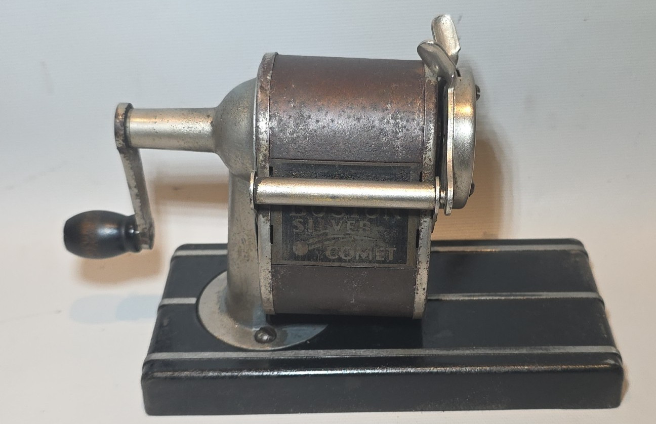 Vintage Retro Boston Silver Comet Wall Desk School Pencil Sharpener WORKS READ!