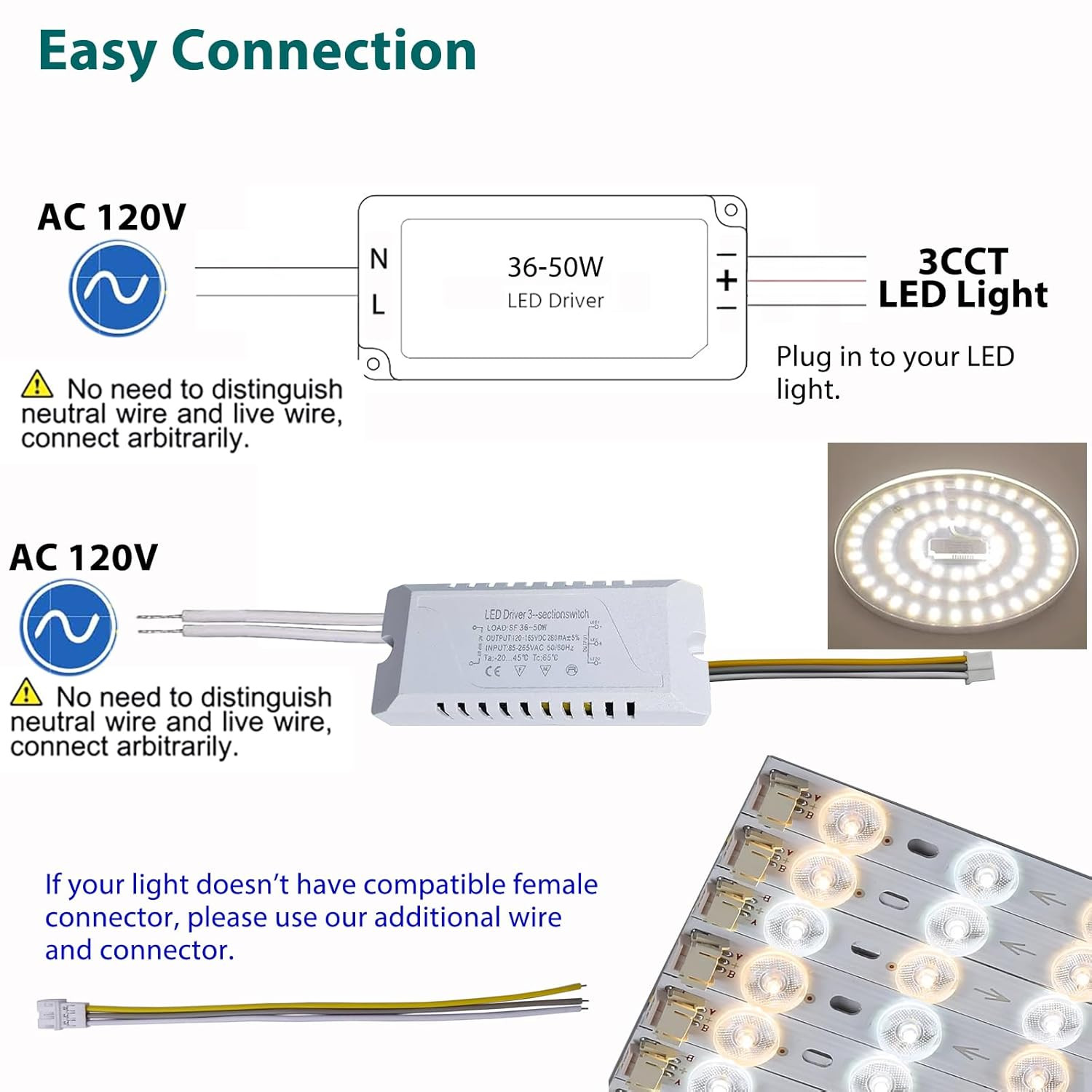 LED Driver 36-50W for Multi-Color Ceiling Strip Spot Light Module Panel, Repl...