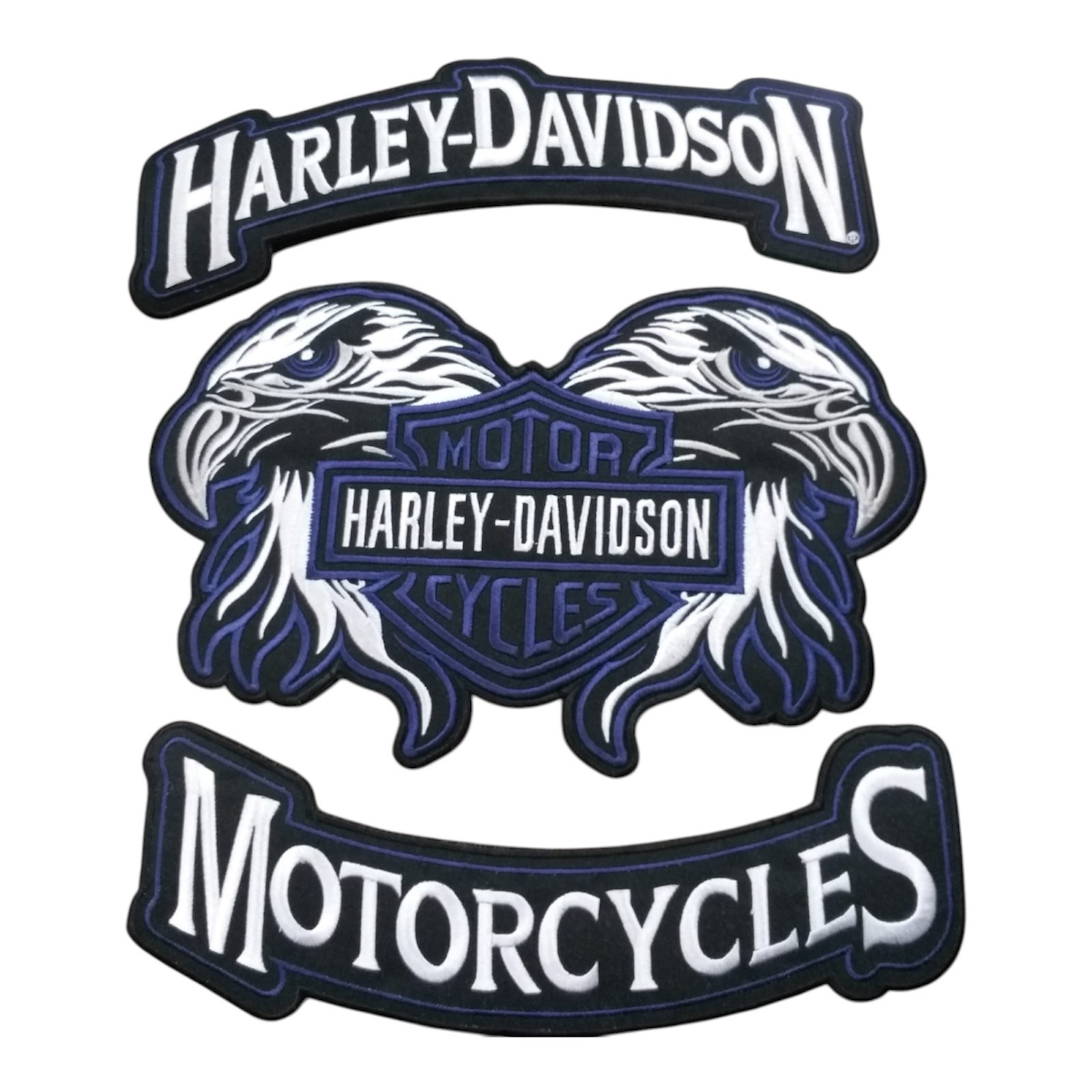 Harley Davidson Motorcycle 3-in-1 Double Eagle Patch Set Blue Embroidered