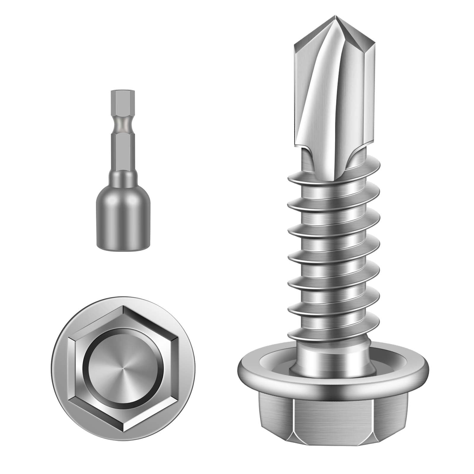 MewuDecor #8 x 3/4" Hex Washer Head Self Tapping Sheet x 3/4", Silver