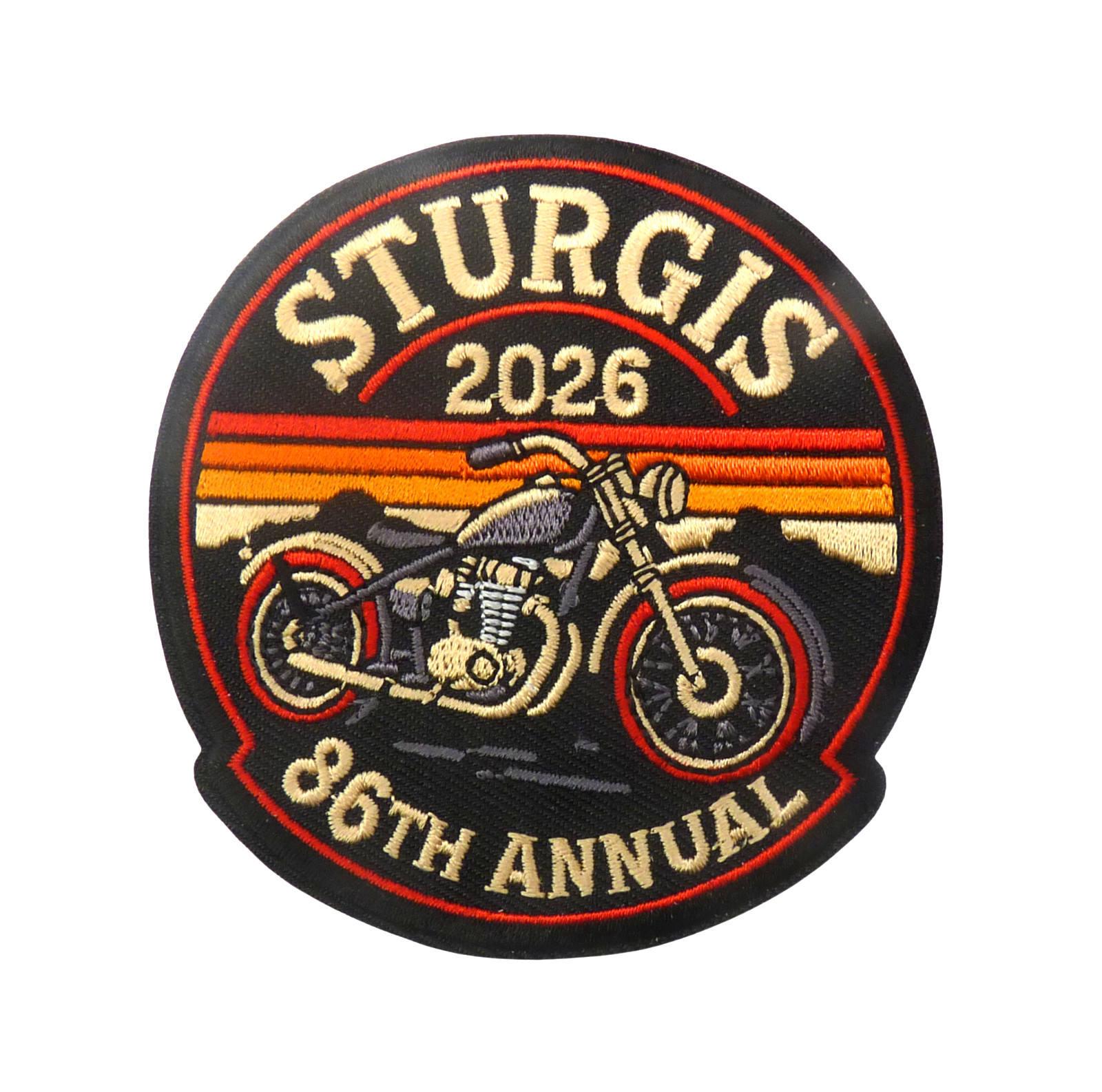 Sturgis 2026 86th Annual Event Red Motorcycle, Black Small Patch.