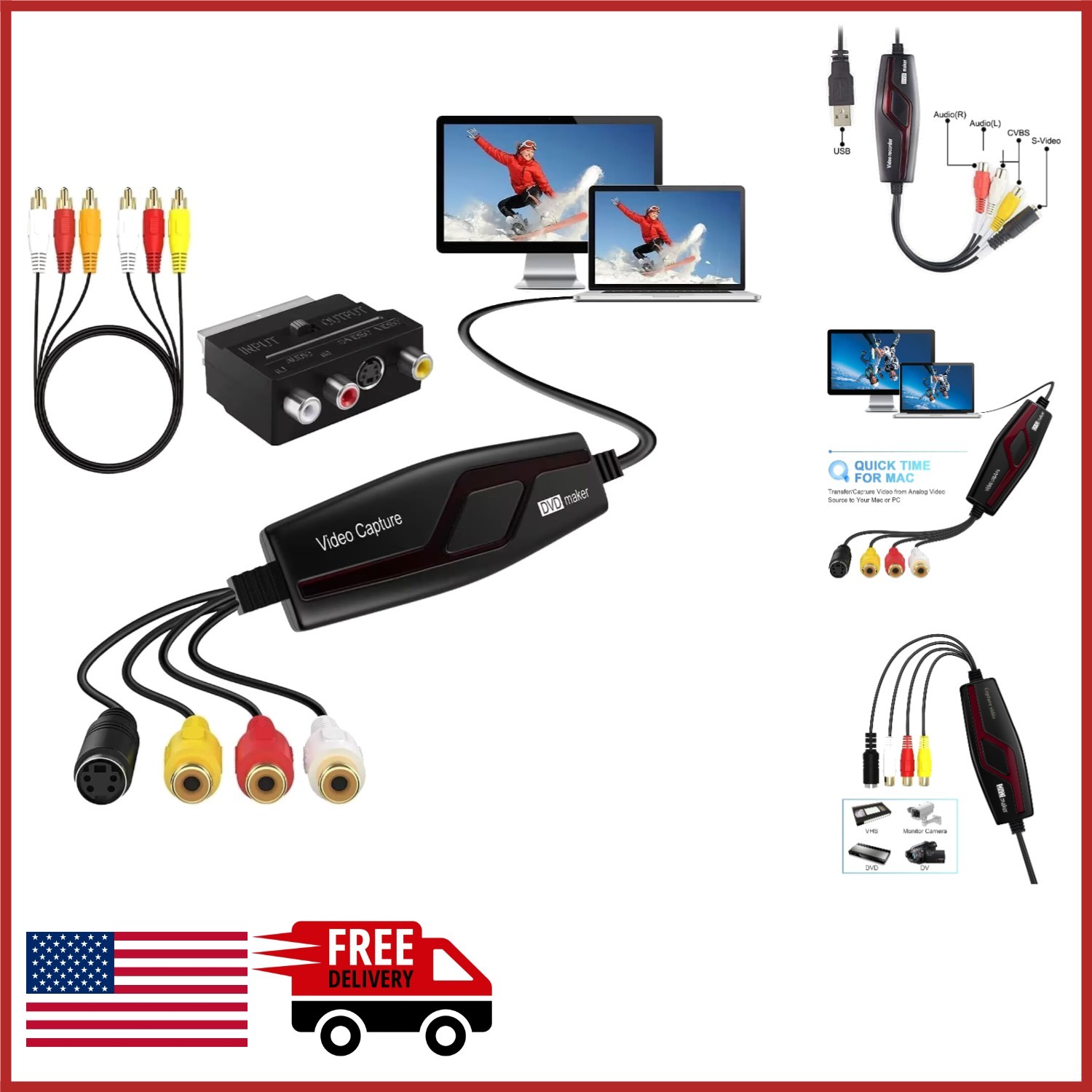 RCA to USB Video Converter for VHS VCR Hi8 Camcorder Digital Capture