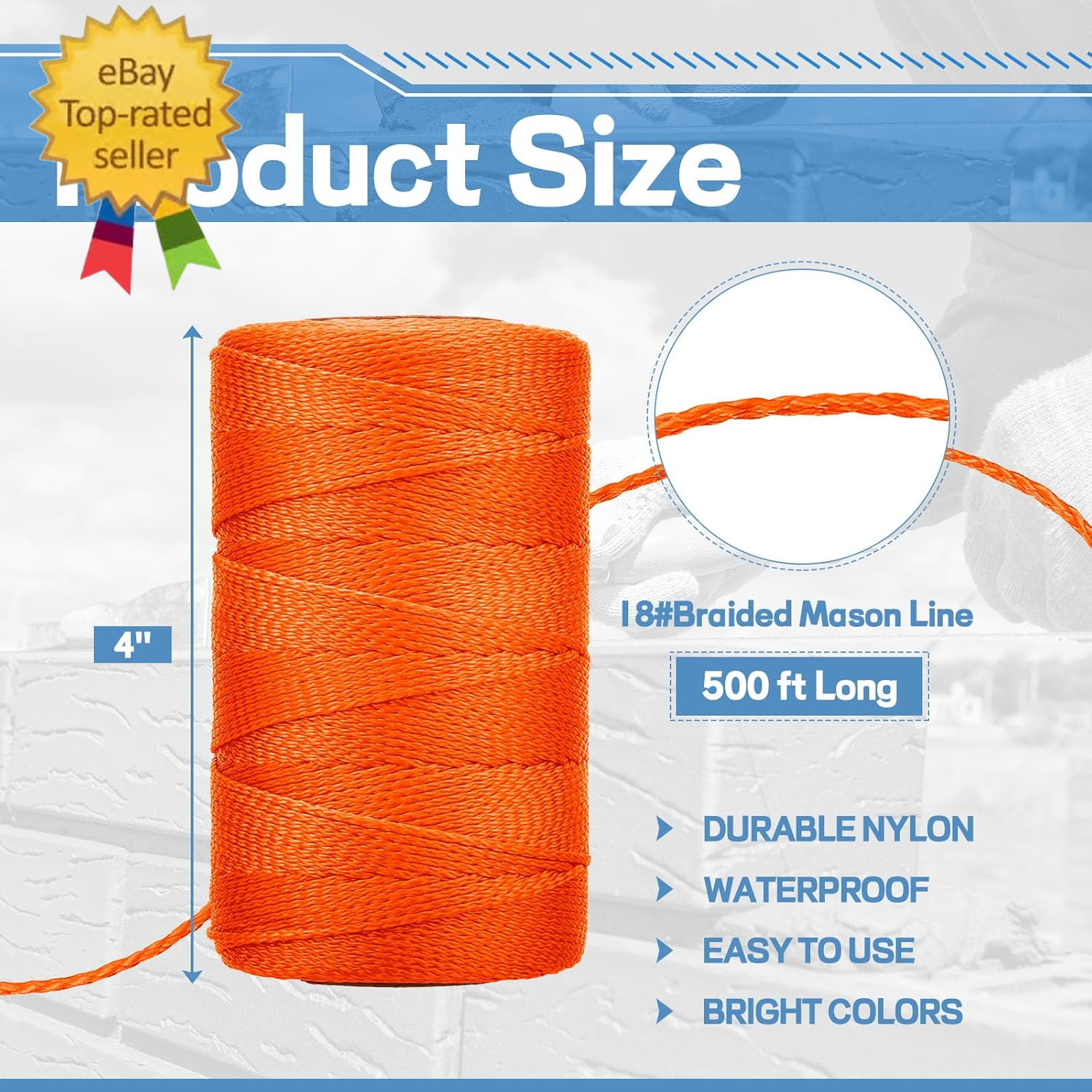 8 Rolls Mason Line #18 Braided Nylon String Total 4000 Feet Length Masonry